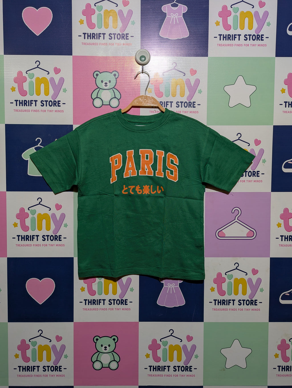 Zara Boys Green "Paris" Graphic Tee - Size 7 Estimated Age 7 Years AB2
