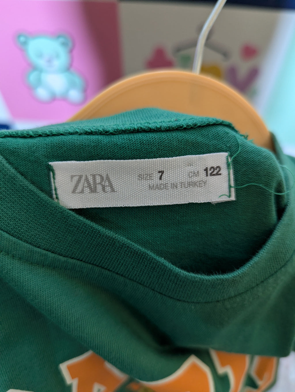 Zara Boys Green "Paris" Graphic Tee - Size 7 Estimated Age 7 Years AB2