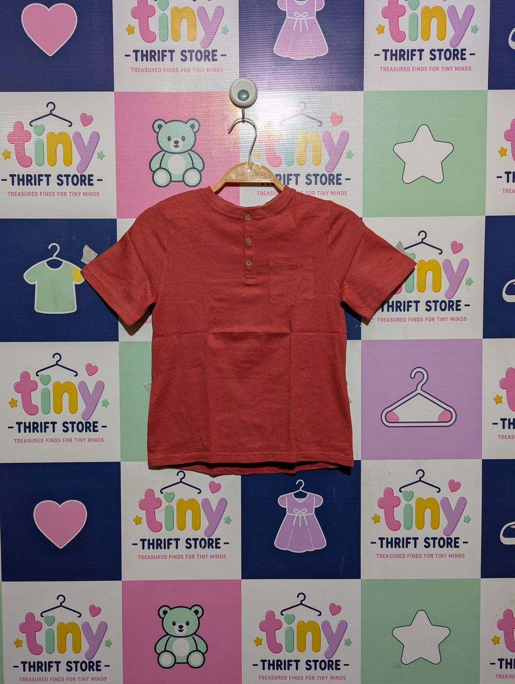 Kiabi Boys Burnt Orange Henley Tee - Size 8A Estimated Age 8 Years AB2