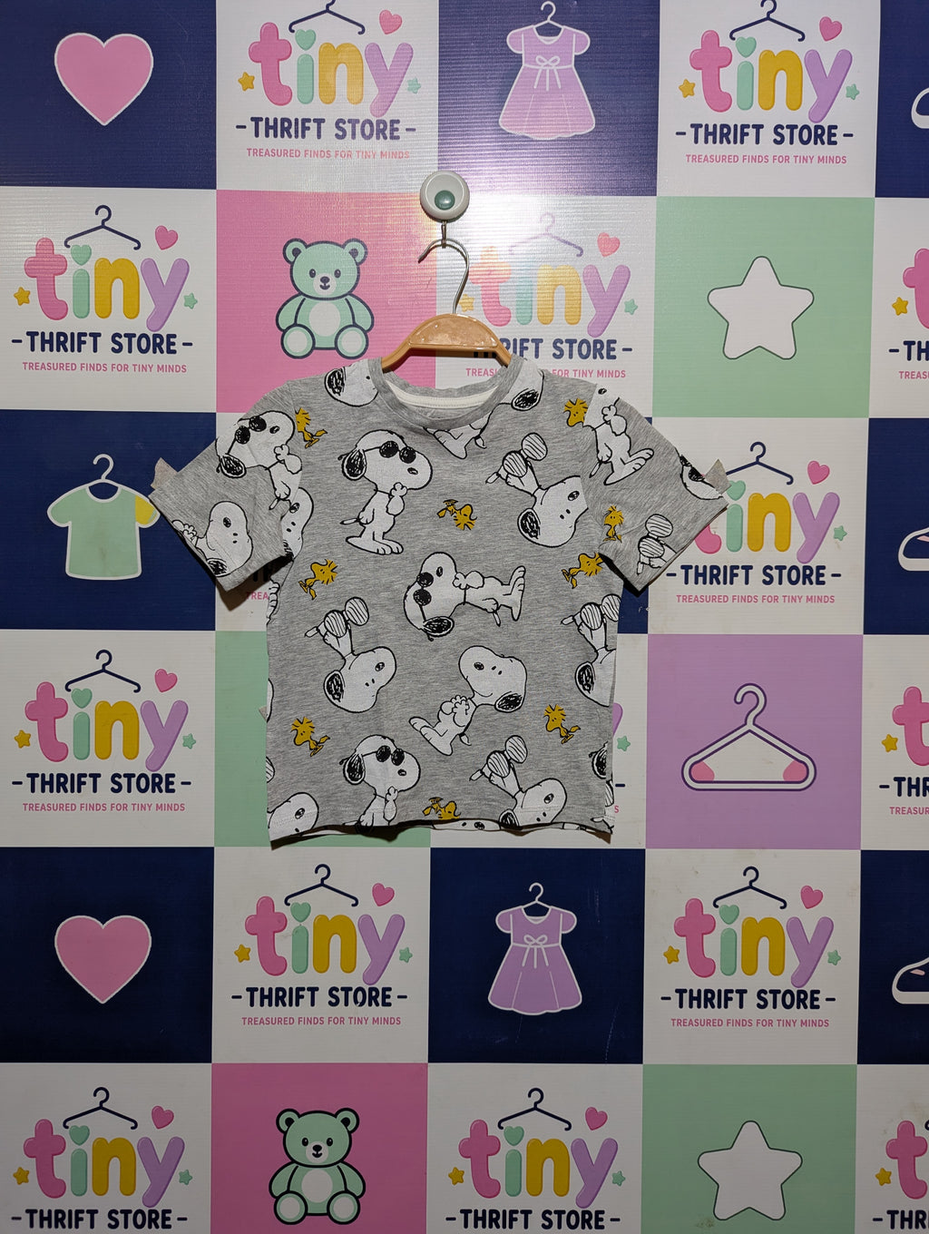 Peanuts Boys Grey "Cool Snoopy" All-Over Print Tee - Size 122 Estimated Age 7 Years AB2