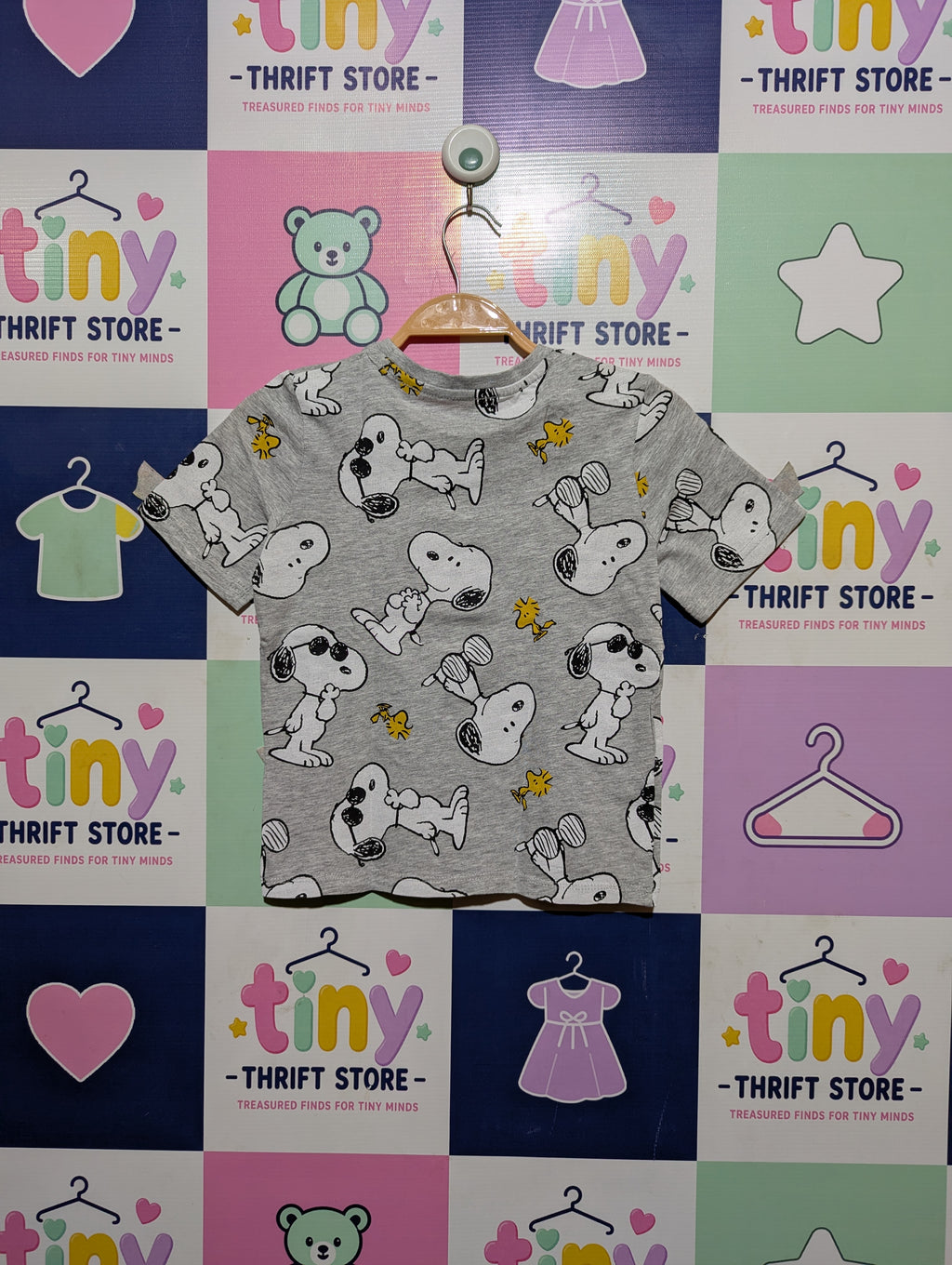 Peanuts Boys Grey "Cool Snoopy" All-Over Print Tee - Size 122 Estimated Age 7 Years AB2