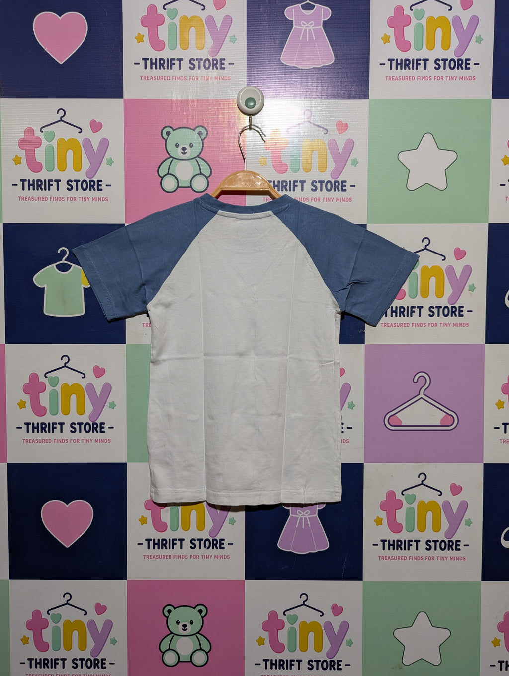 URBN-DEPT Boys Off-White & Blue Raglan Tee - Size 8 YRS Estimated Age 8 Years AB2