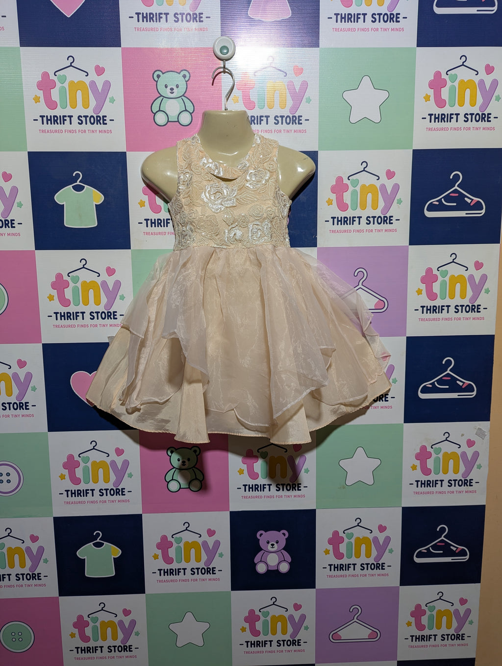 Rare Editions Girls Elegant Champagne Floral Occasion Dress - Size 5 Estimated Age 5 Years AB2