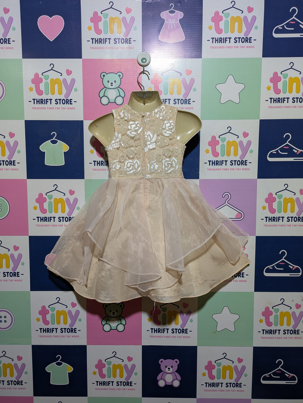 Rare Editions Girls Elegant Champagne Floral Occasion Dress - Size 5 Estimated Age 5 Years AB2