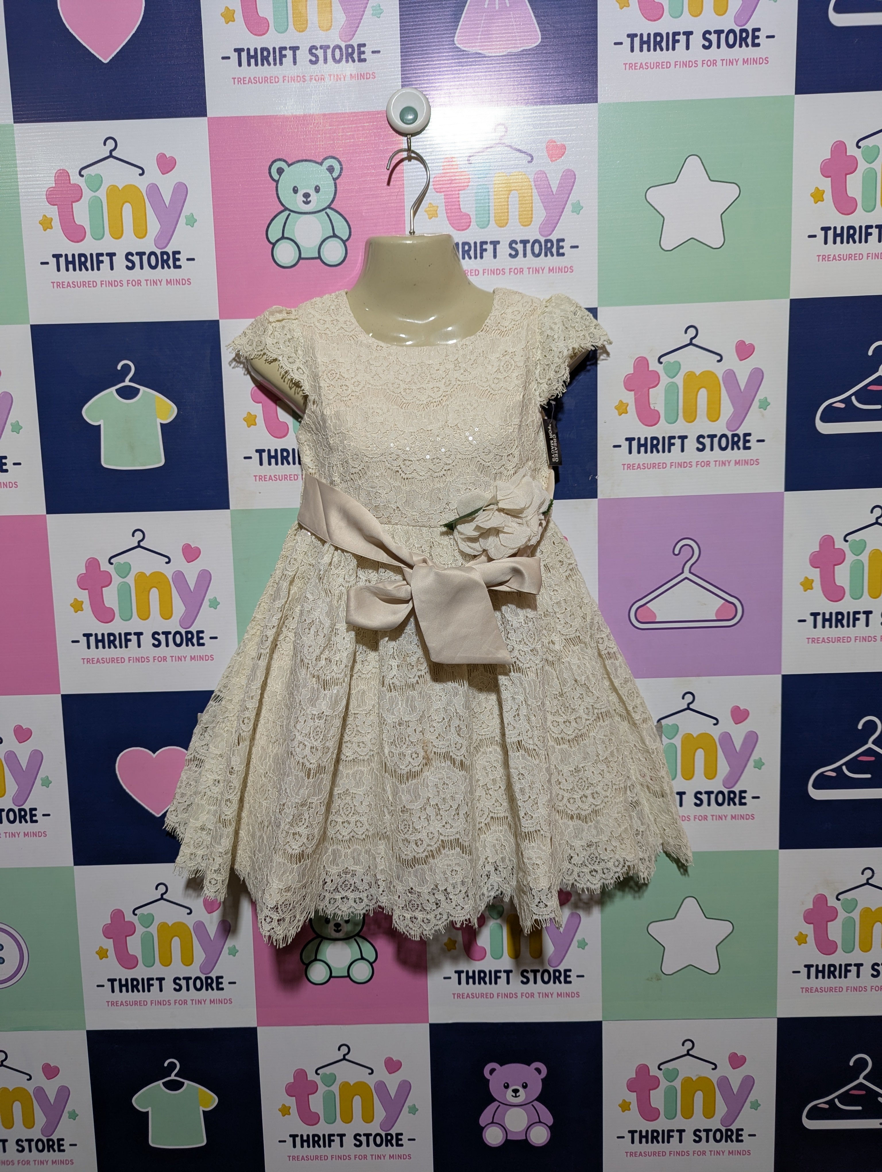 Rare Editions Girls Cream Lace Occasion Dress - Size 6 Estimated Age 6 Years AB2