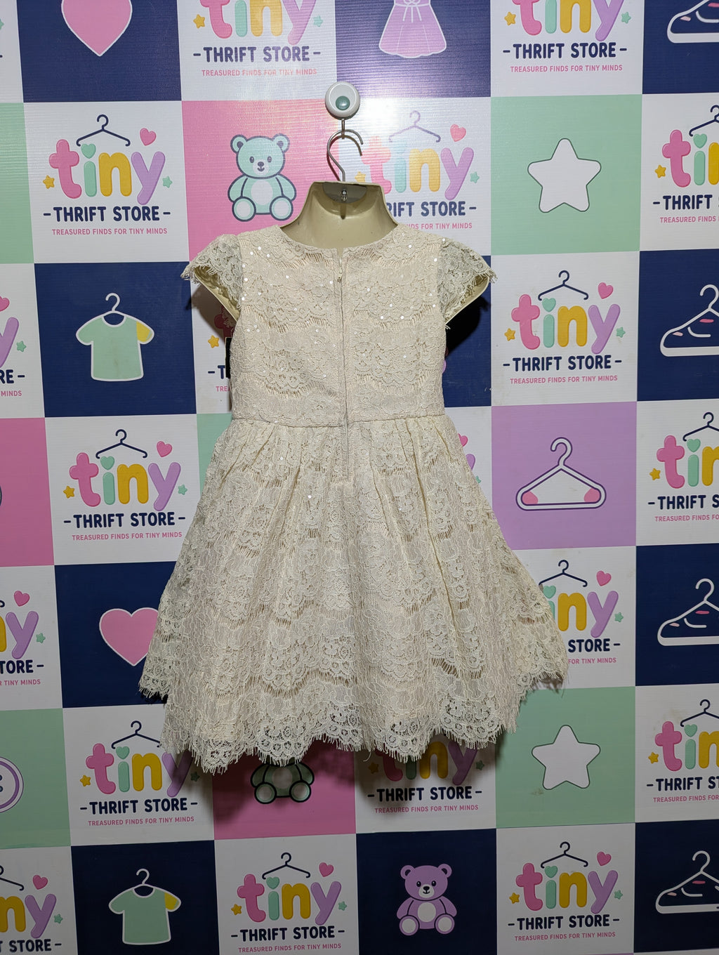 Rare Editions Girls Cream Lace Occasion Dress - Size 6 Estimated Age 6 Years AB2
