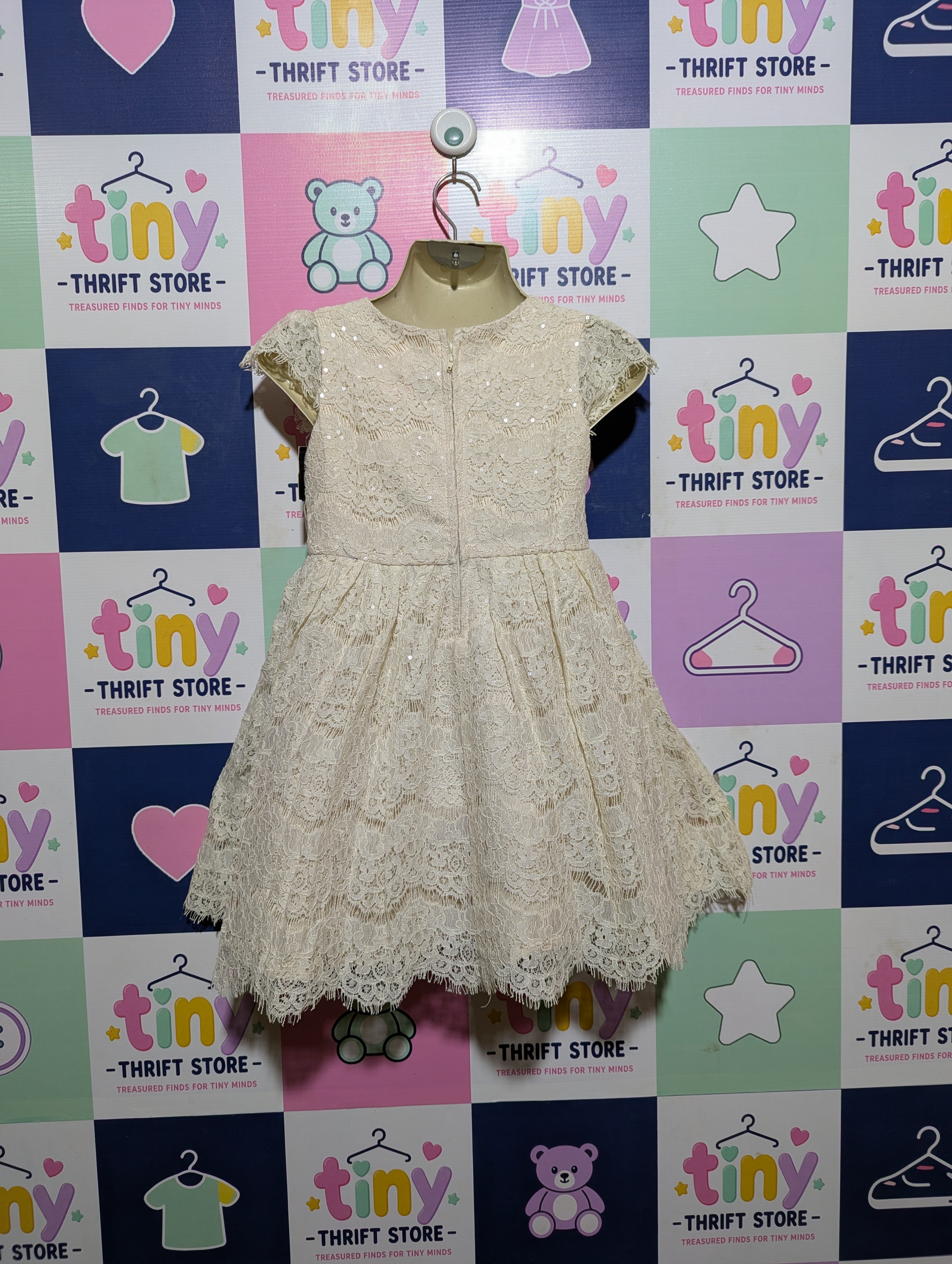 Rare Editions Girls Cream Lace Occasion Dress - Size 6 Estimated Age 6 Years AB2