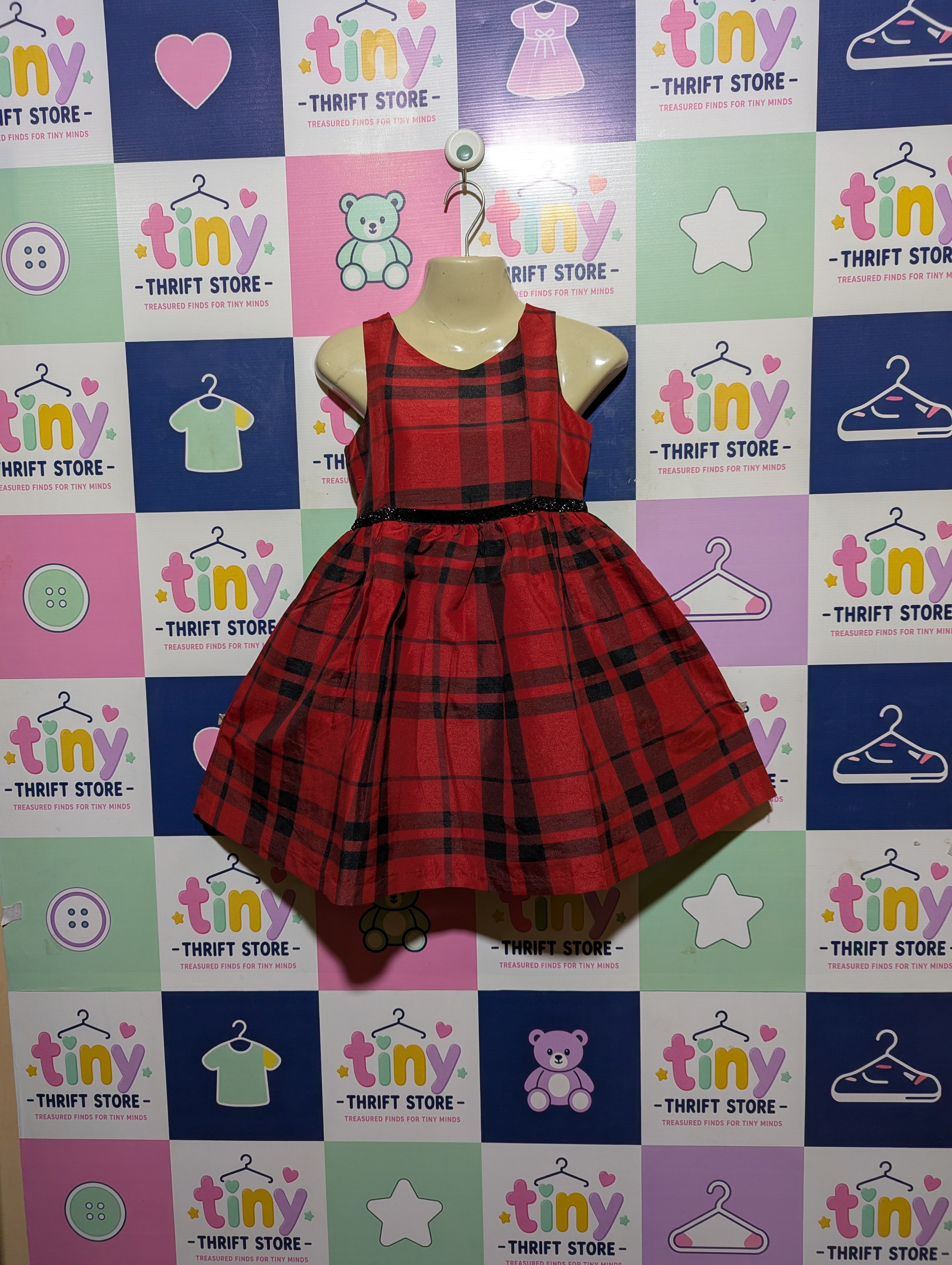 Cat & Jack Girls Red Plaid Tartan Party Dress - Size S Estimated Age 6-7 Years AB2