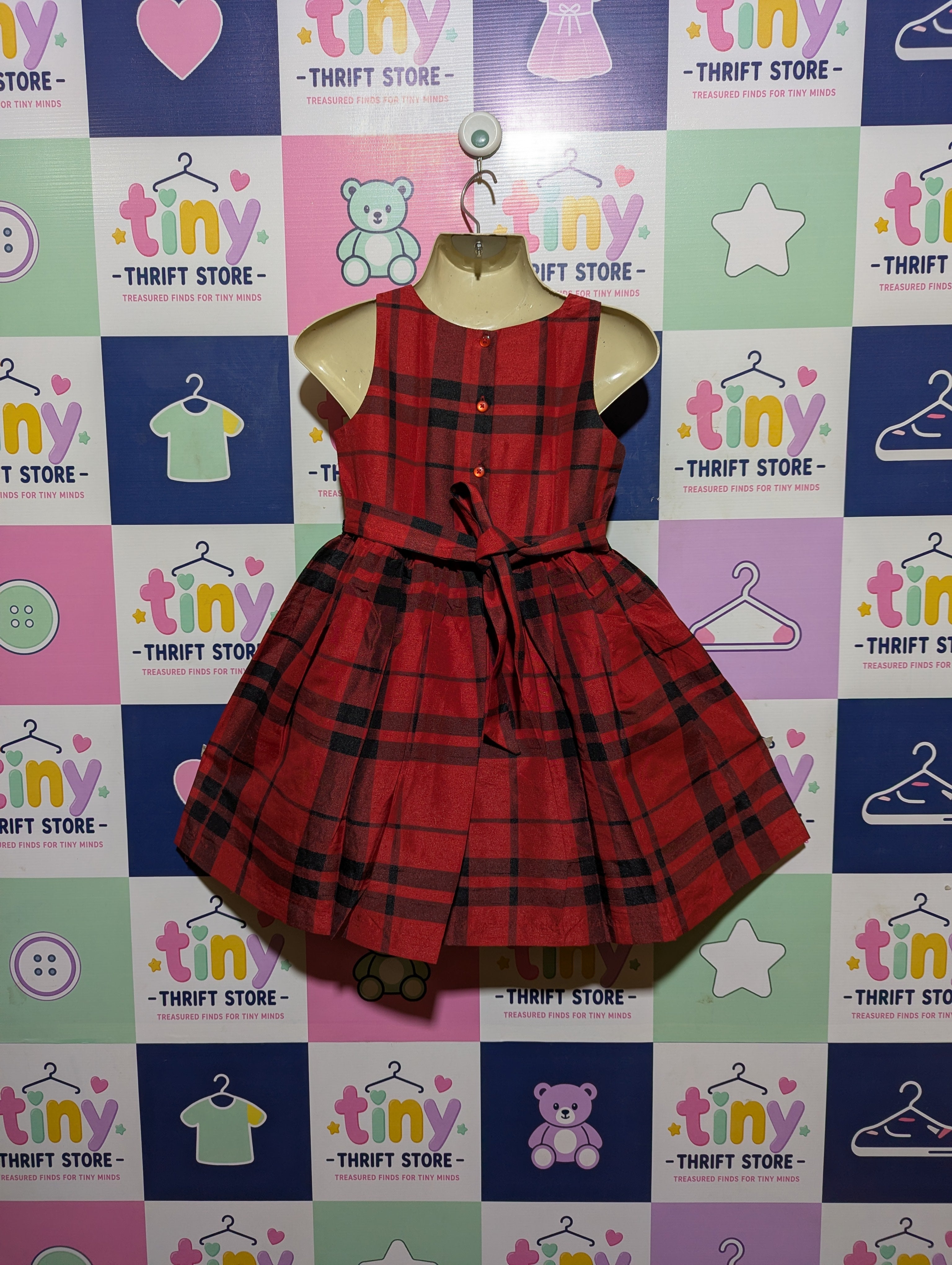 Cat & Jack Girls Red Plaid Tartan Party Dress - Size S Estimated Age 6-7 Years AB2