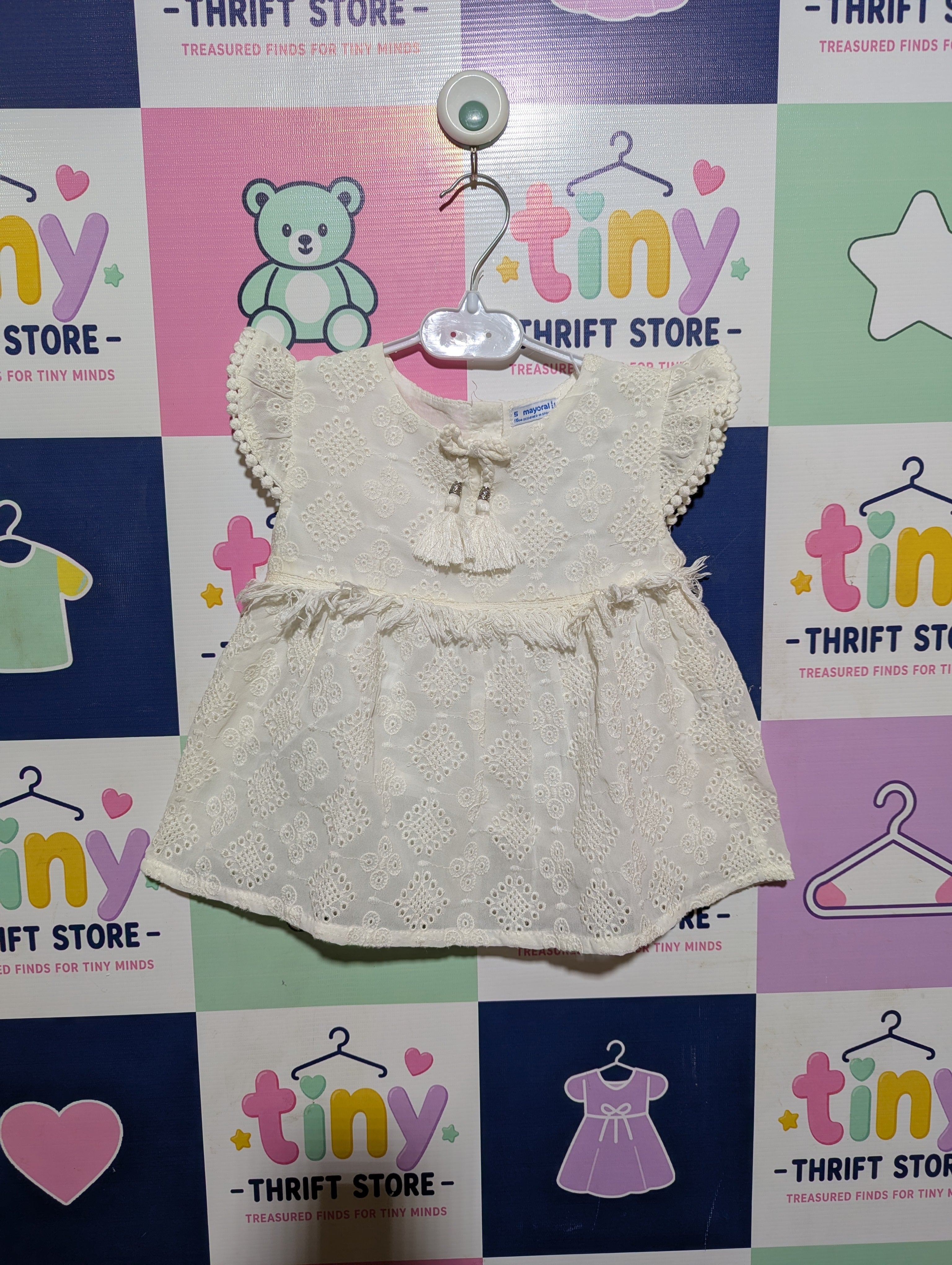 Mayoral Girls Off-White Eyelet Embroidered Boho Blouse - Size 110cm Estimated Age 5 Years AB2