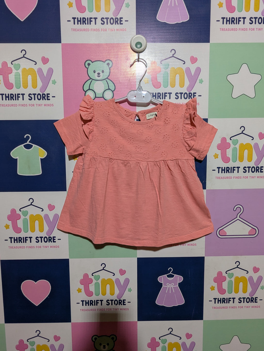 F&F Girls Peach Eyelet Embroidered Flutter Sleeve Top - Size 4-5Y Estimated Age 4-5 Years AB2