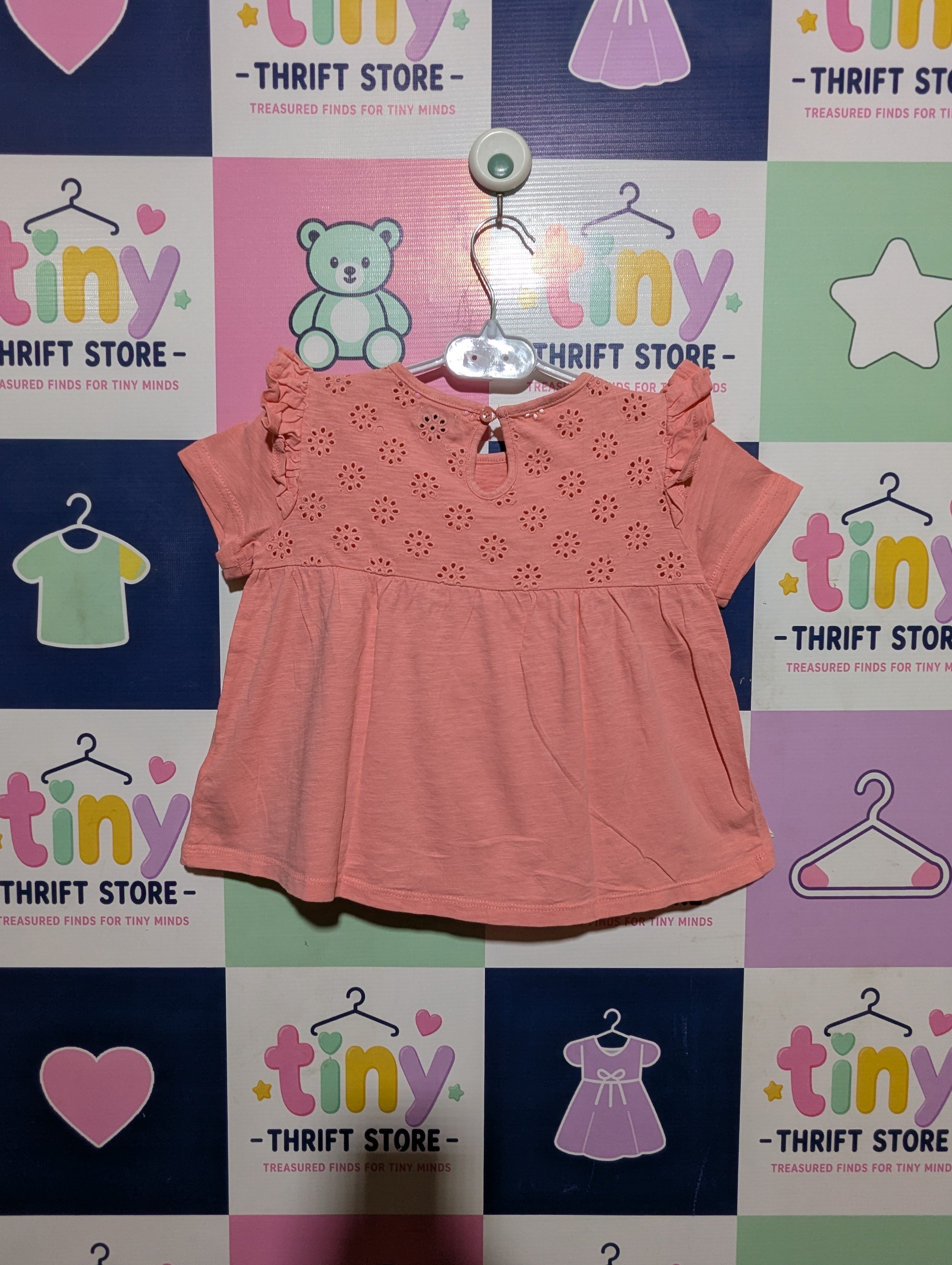F&F Girls Peach Eyelet Embroidered Flutter Sleeve Top - Size 4-5Y Estimated Age 4-5 Years AB2