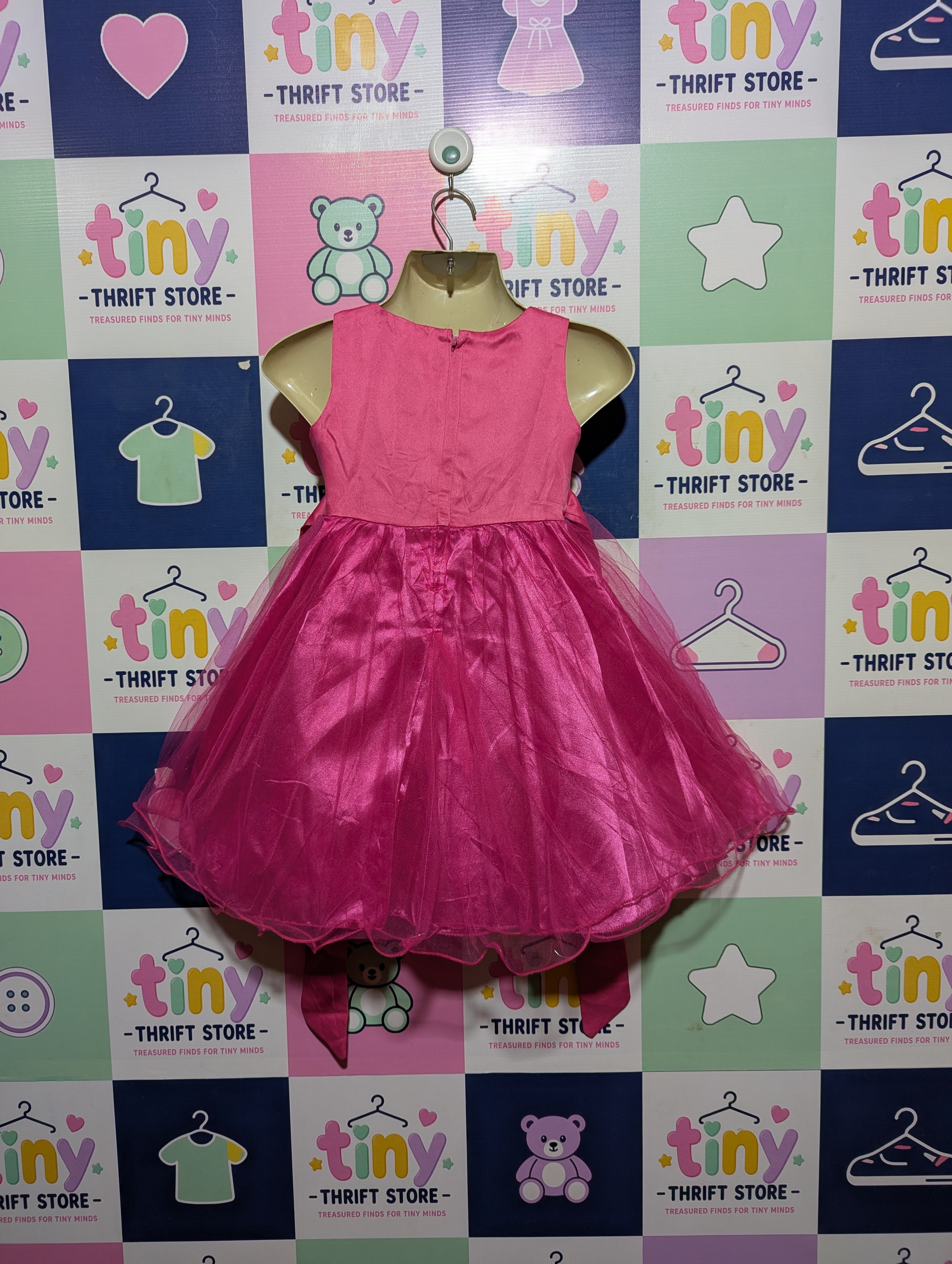 Girls Hot Pink Sequin Bodice Tulle Party Dress - Size 110 (Estimated Age 4-5 Years) AB2