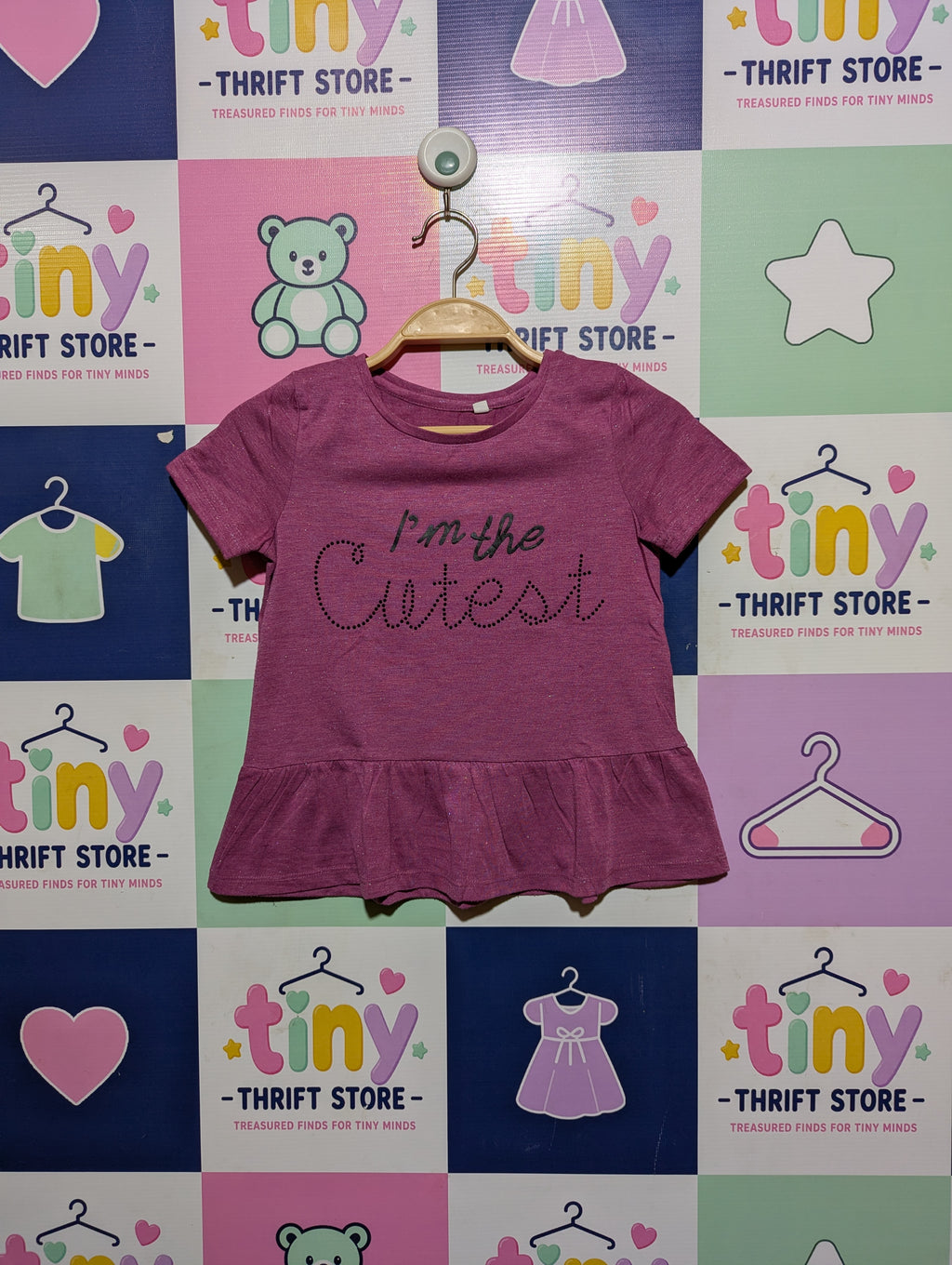 Girls Mauve "I'm the Cutest" Peplum Tee - Size 116 (Estimated Age 5-6 Years) AB2
