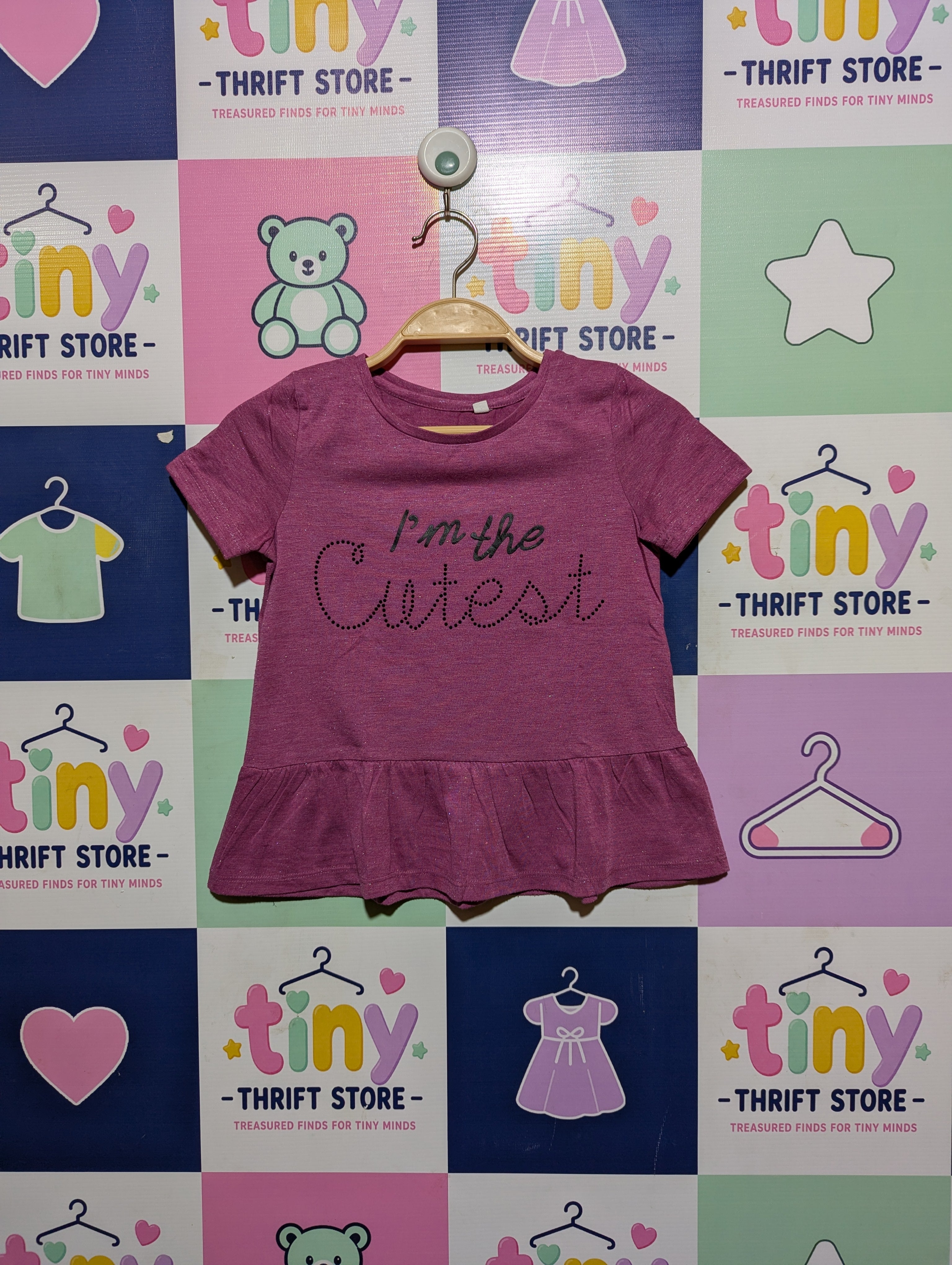 Girls Mauve "I'm the Cutest" Peplum Tee - Size 116 (Estimated Age 5-6 Years) AB2