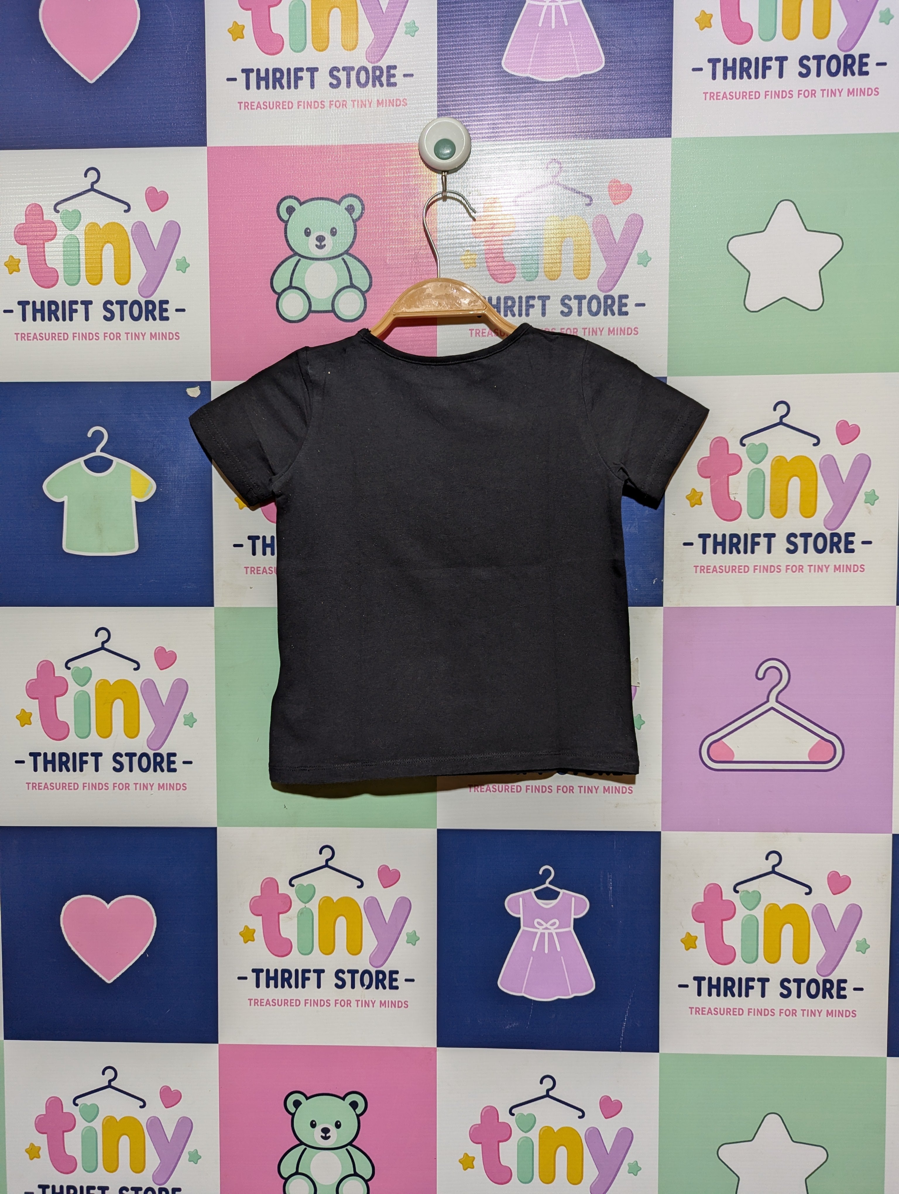 H&M Girls Black "Cute Cat" Graphic Tee - Size 5T/6 (Estimated Age 5-6 Years) AB2