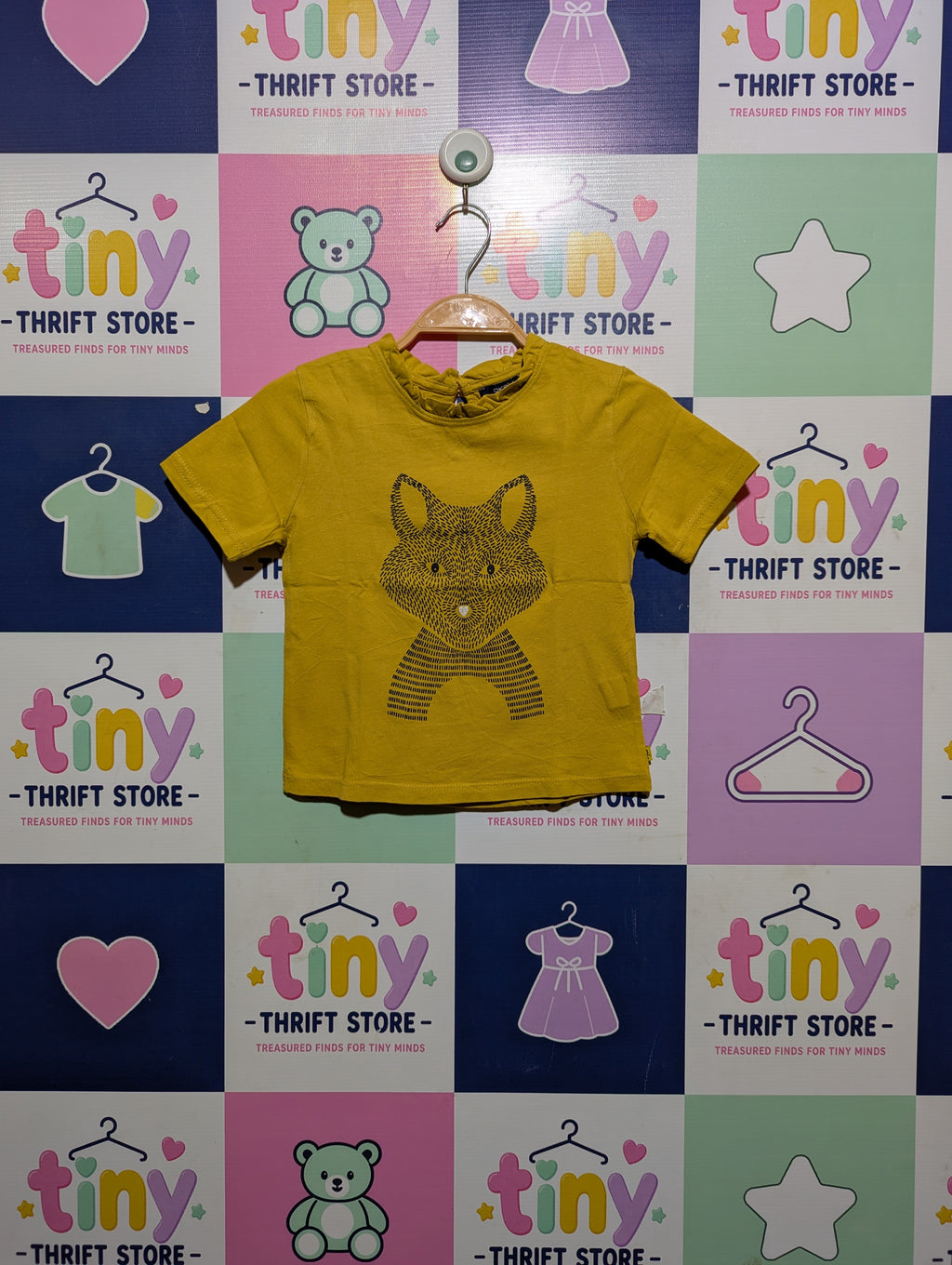 Okaïdi Girls Mustard "Fox" Graphic Tee - Size 6A/Y (Estimated Age 6 Years) AB2