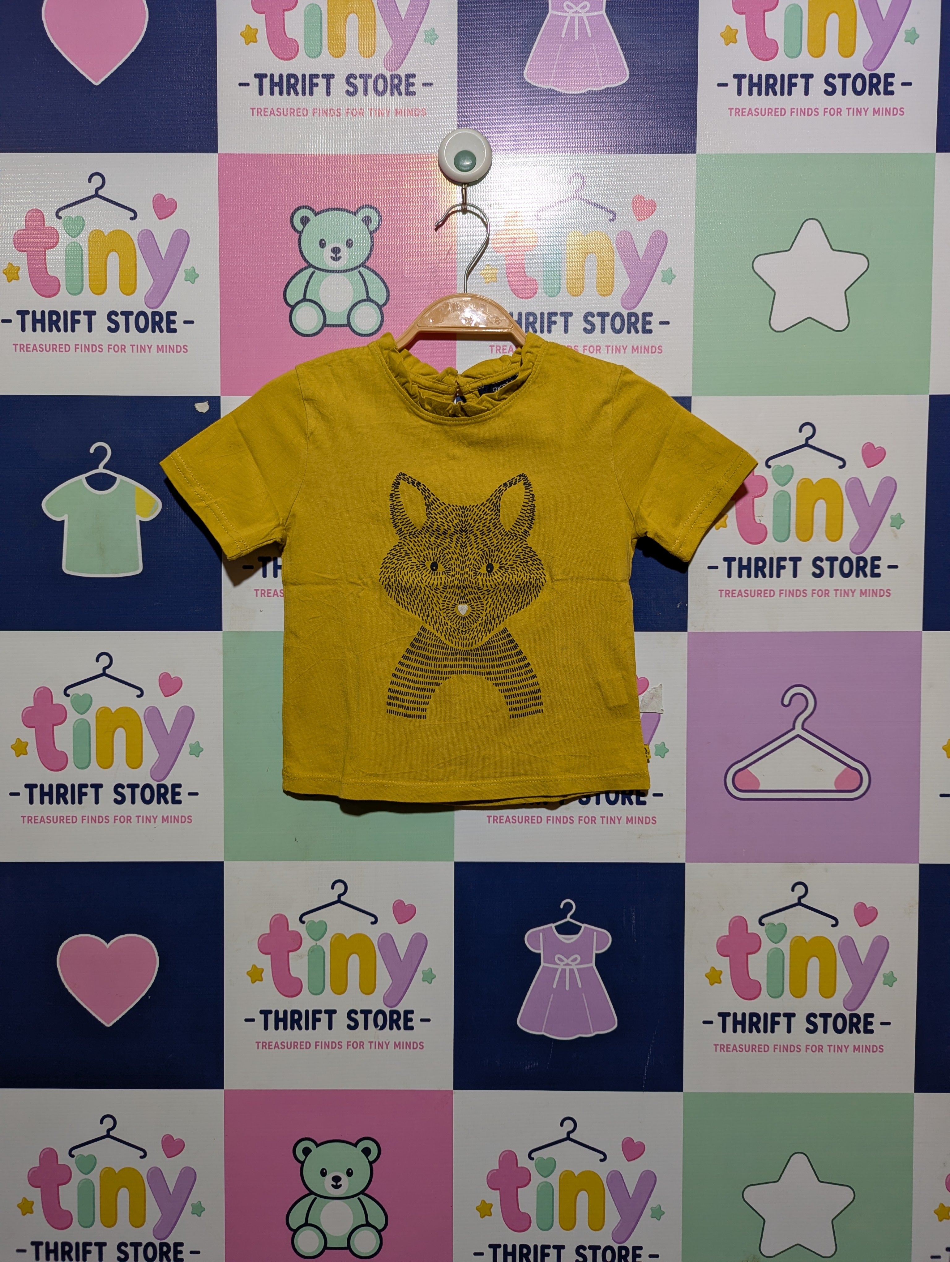 Okaïdi Girls Mustard "Fox" Graphic Tee - Size 6A/Y (Estimated Age 6 Years) AB2