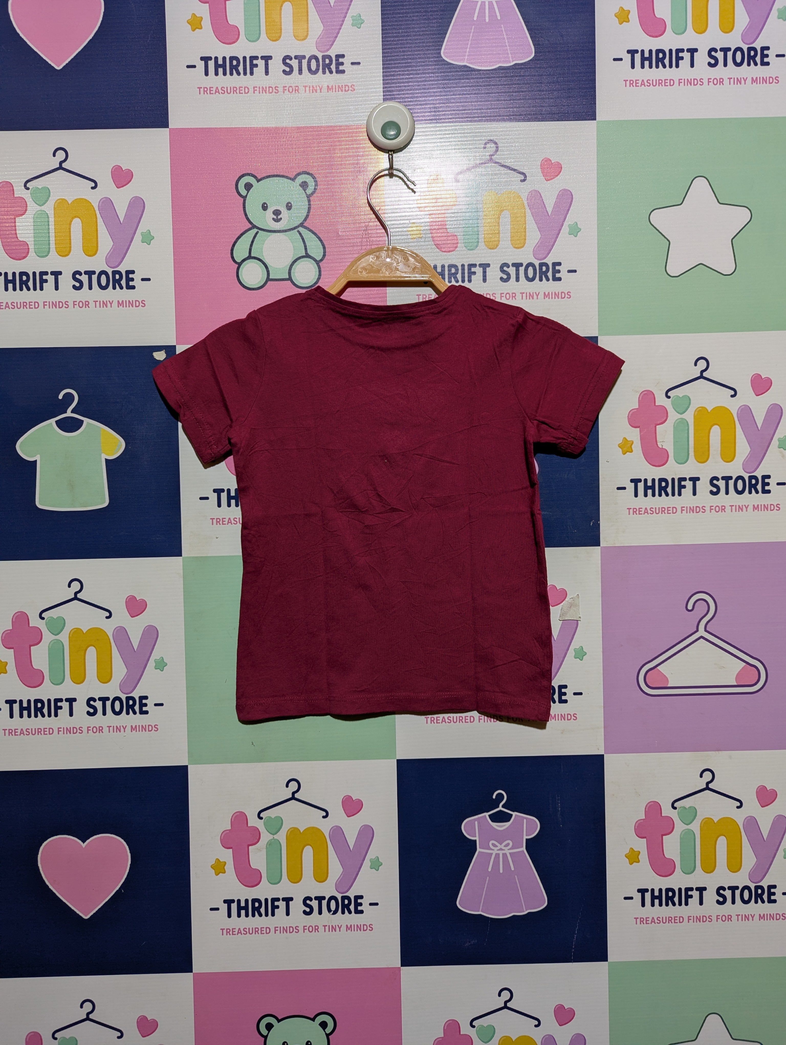 InExtenso Girls Maroon "Heart Pattern" Graphic Tee - Size 5 Years (Estimated Age 5 Years) AB2