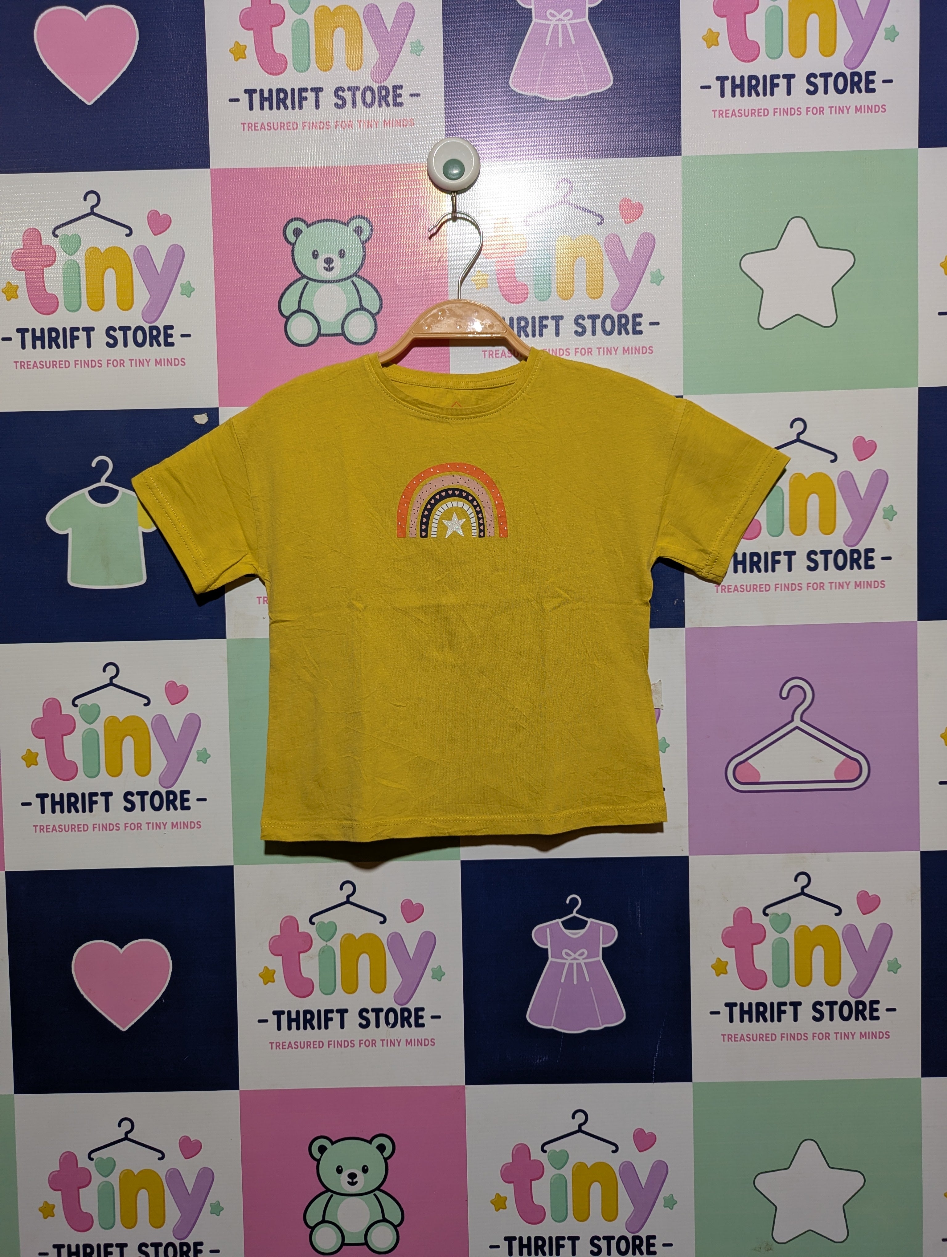 TEX Girls Mustard "Rainbow" Graphic Tee - Size 5-6 Years (Estimated Age 5-6 Years) AB2