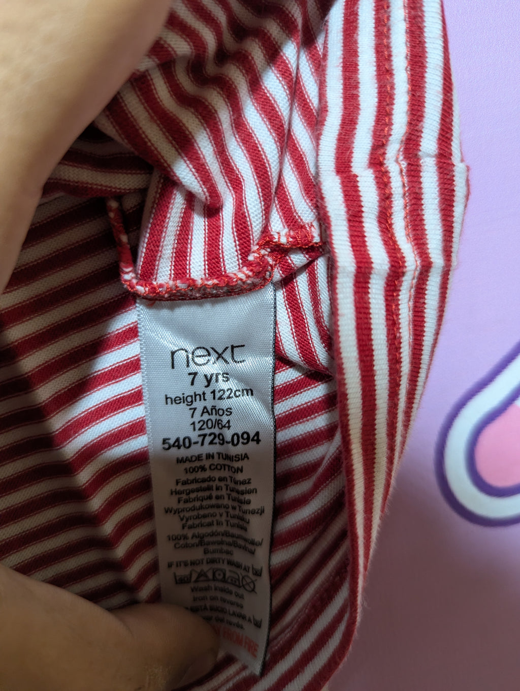 Next Girls Red & White Striped "Reindeer" Graphic Tee - Size 7 Years (Estimated Age 7 Years) AB2