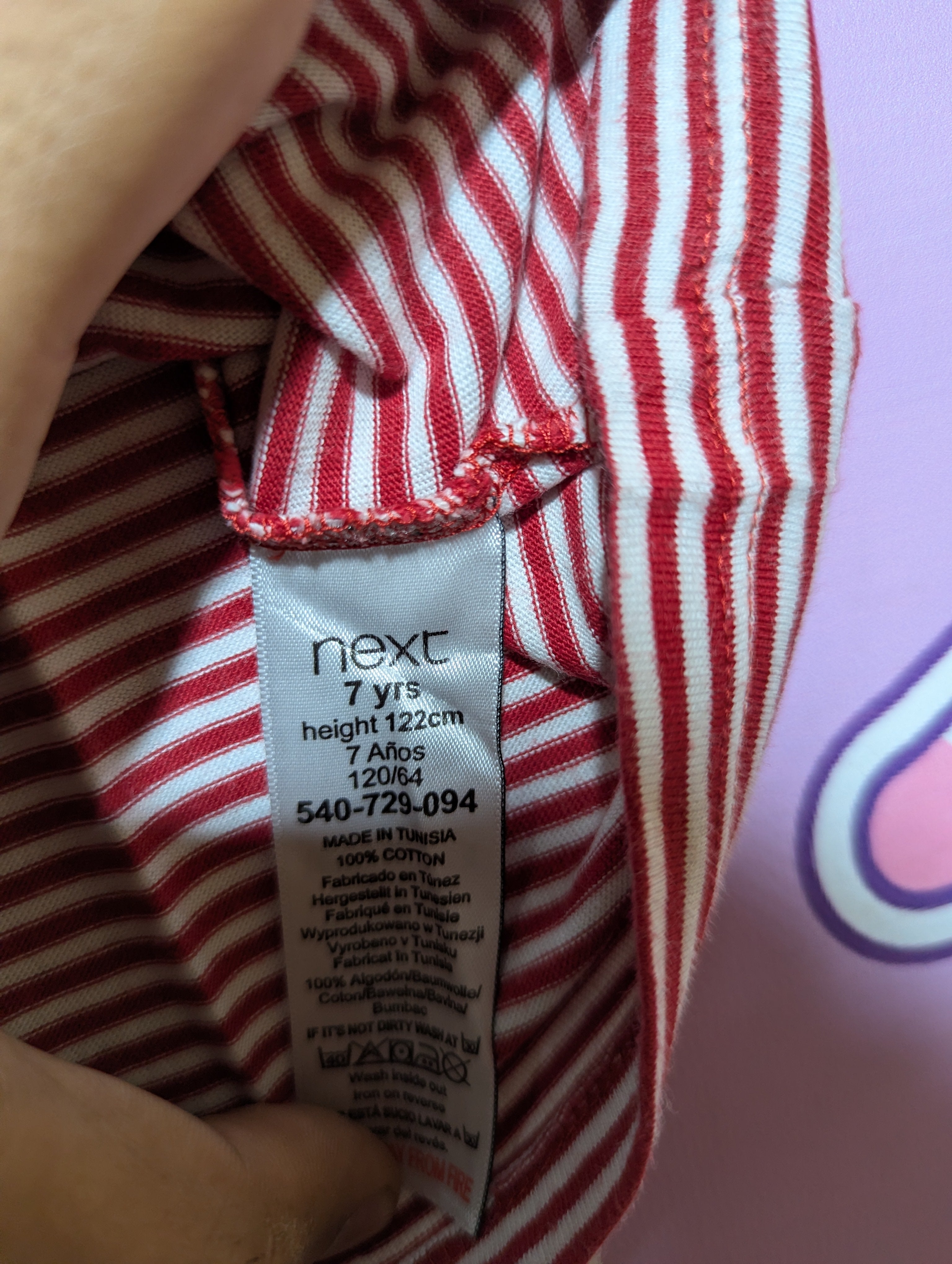 Next Girls Red & White Striped "Reindeer" Graphic Tee - Size 7 Years (Estimated Age 7 Years) AB2