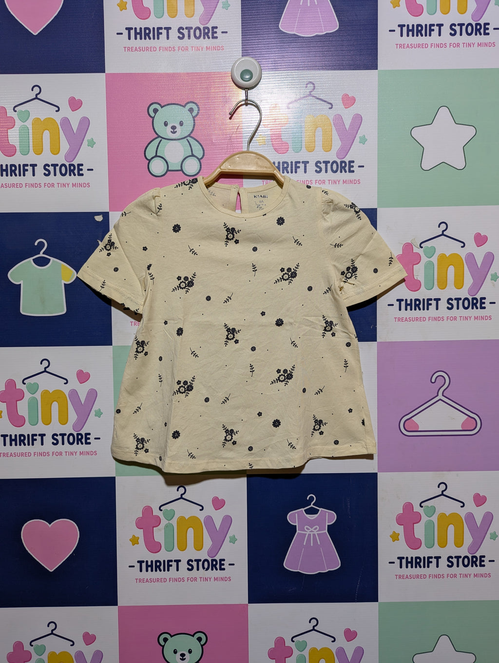 Kiabi Girls Cream "Floral Print" Classic Tee - Size 6A (Estimated Age 6 Years) AB2