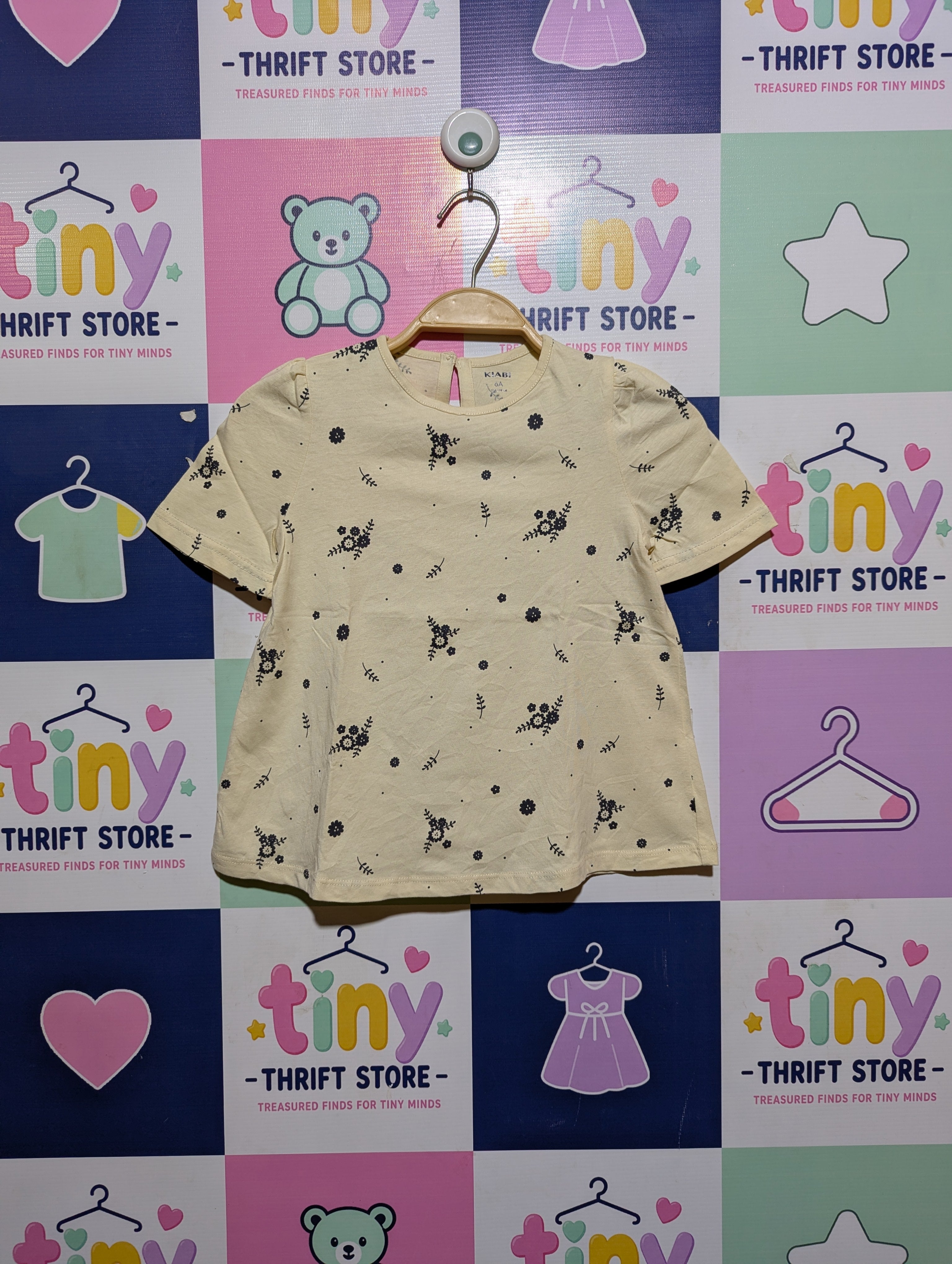 Kiabi Girls Cream "Floral Print" Classic Tee - Size 6A (Estimated Age 6 Years) AB2
