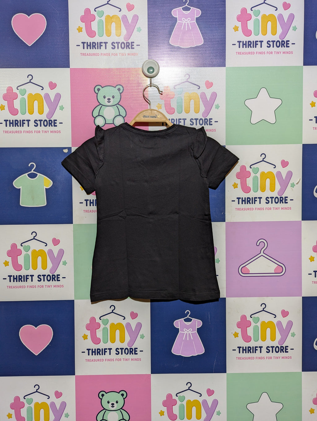Disney Girls Black "Minnie Mouse" Sequin Graphic Tee - Size 116 (Estimated Age 5-6 Years) AB2