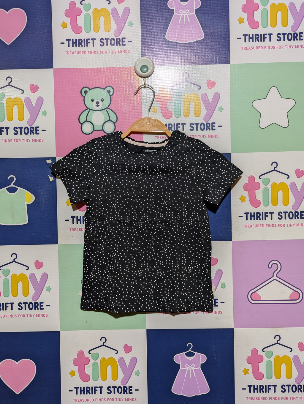 Vertbaudet Girls Black "Dot Pattern" Graphic Tee - Size 114 cm (Estimated Age 6 Years) AB2