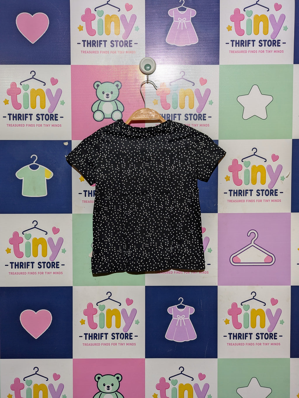 Vertbaudet Girls Black "Dot Pattern" Graphic Tee - Size 114 cm (Estimated Age 6 Years) AB2