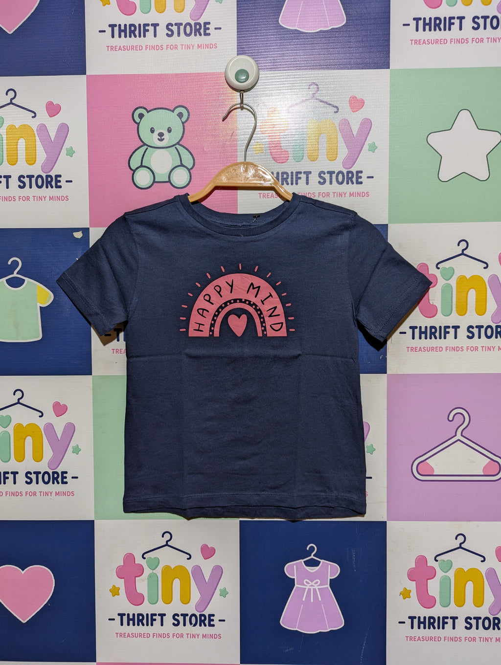 Anko Kids Boys Navy "Happy Mind" Graphic Tee - Size 5 (Estimated Age 5 Years) AB2