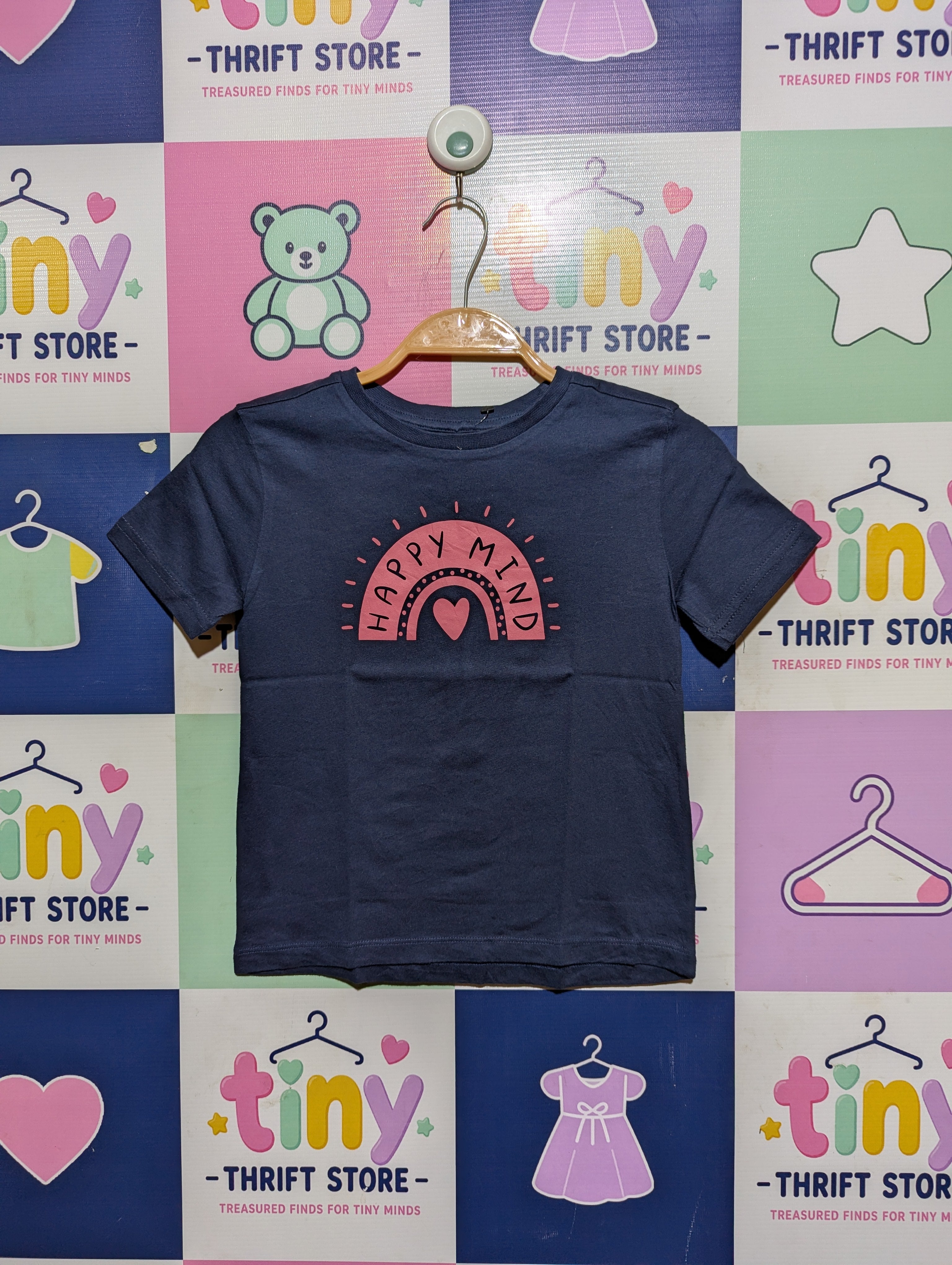 Anko Kids Boys Navy "Happy Mind" Graphic Tee - Size 5 (Estimated Age 5 Years) AB2