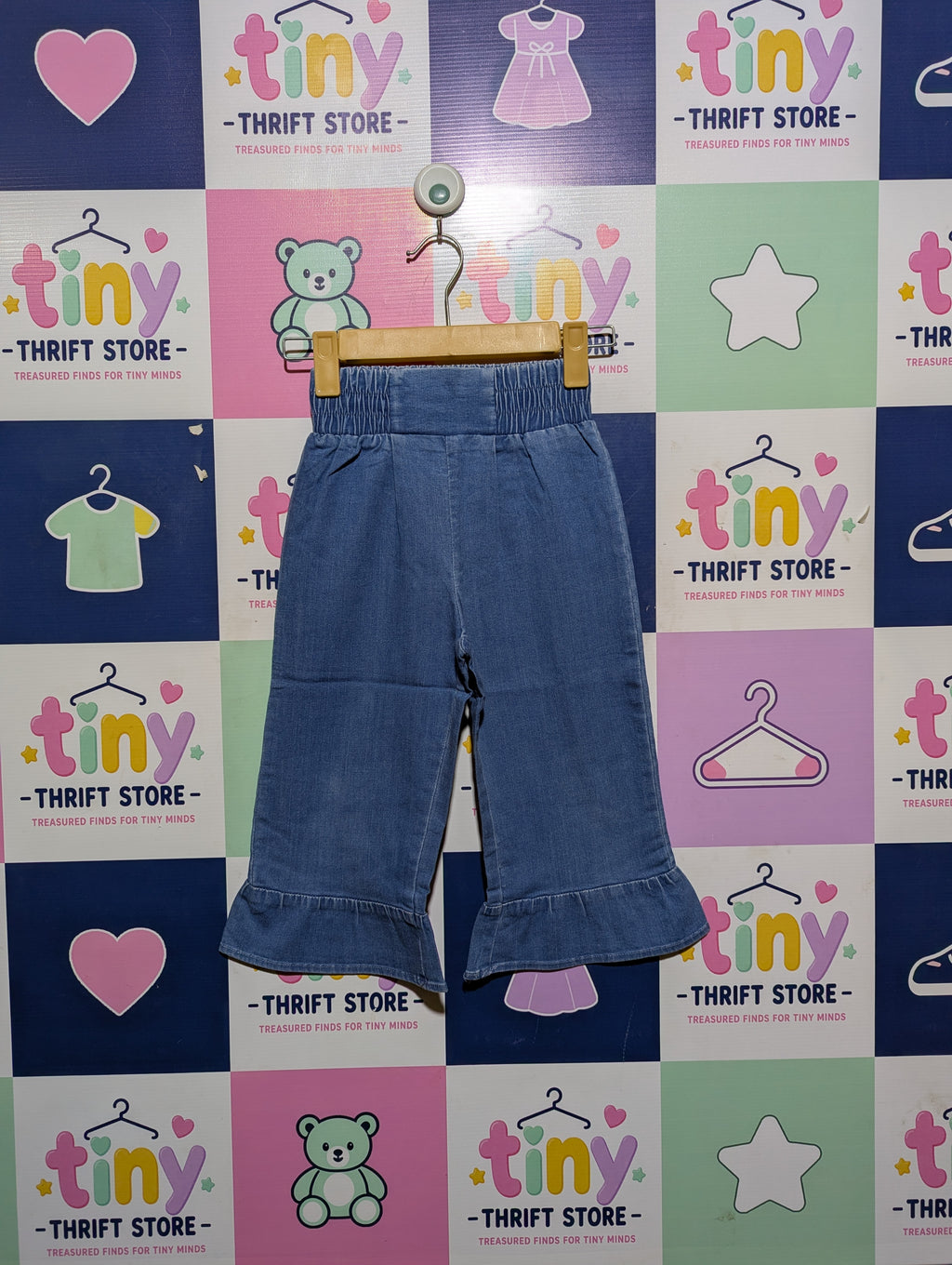 &DENIM Girls Blue Ruffle-Hem Wide Leg Cropped Jeans - Size 4-5Y Estimated Age 5 Years AB2