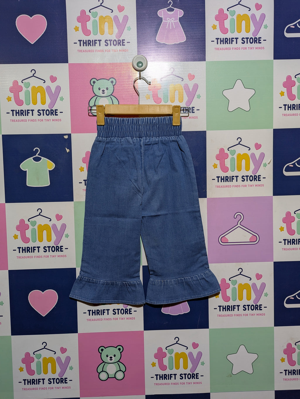 &DENIM Girls Blue Ruffle-Hem Wide Leg Cropped Jeans - Size 4-5Y Estimated Age 5 Years AB2