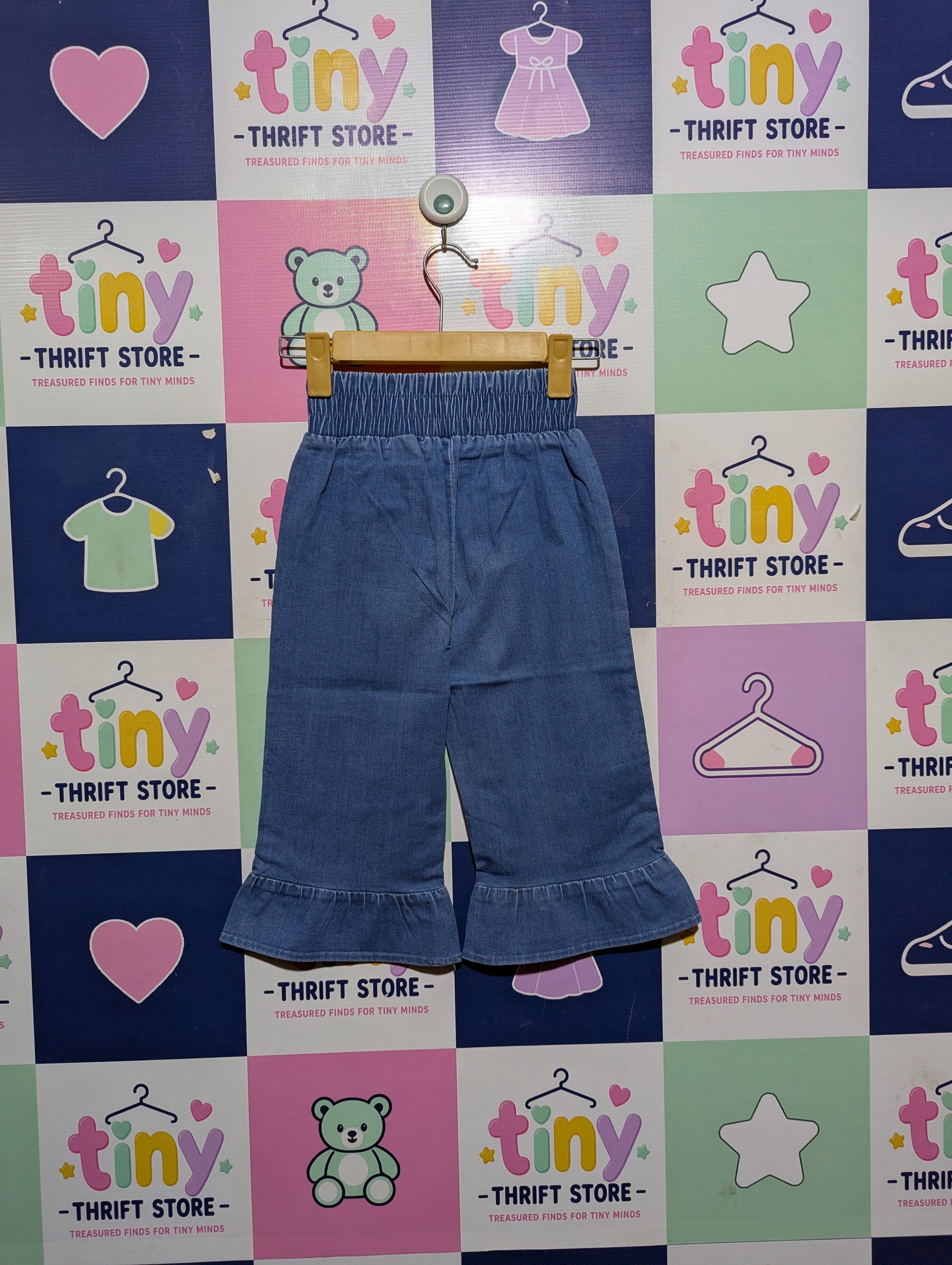&DENIM Girls Blue Ruffle-Hem Wide Leg Cropped Jeans - Size 4-5Y Estimated Age 5 Years AB2