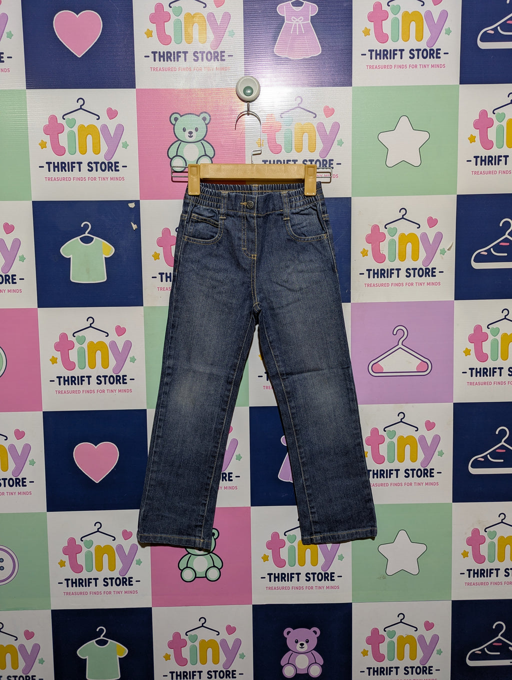 H&M Girls Dark Wash Denim Jeans with Heart Embroidery - Size 116 Estimated Age 5-6 Years AB2