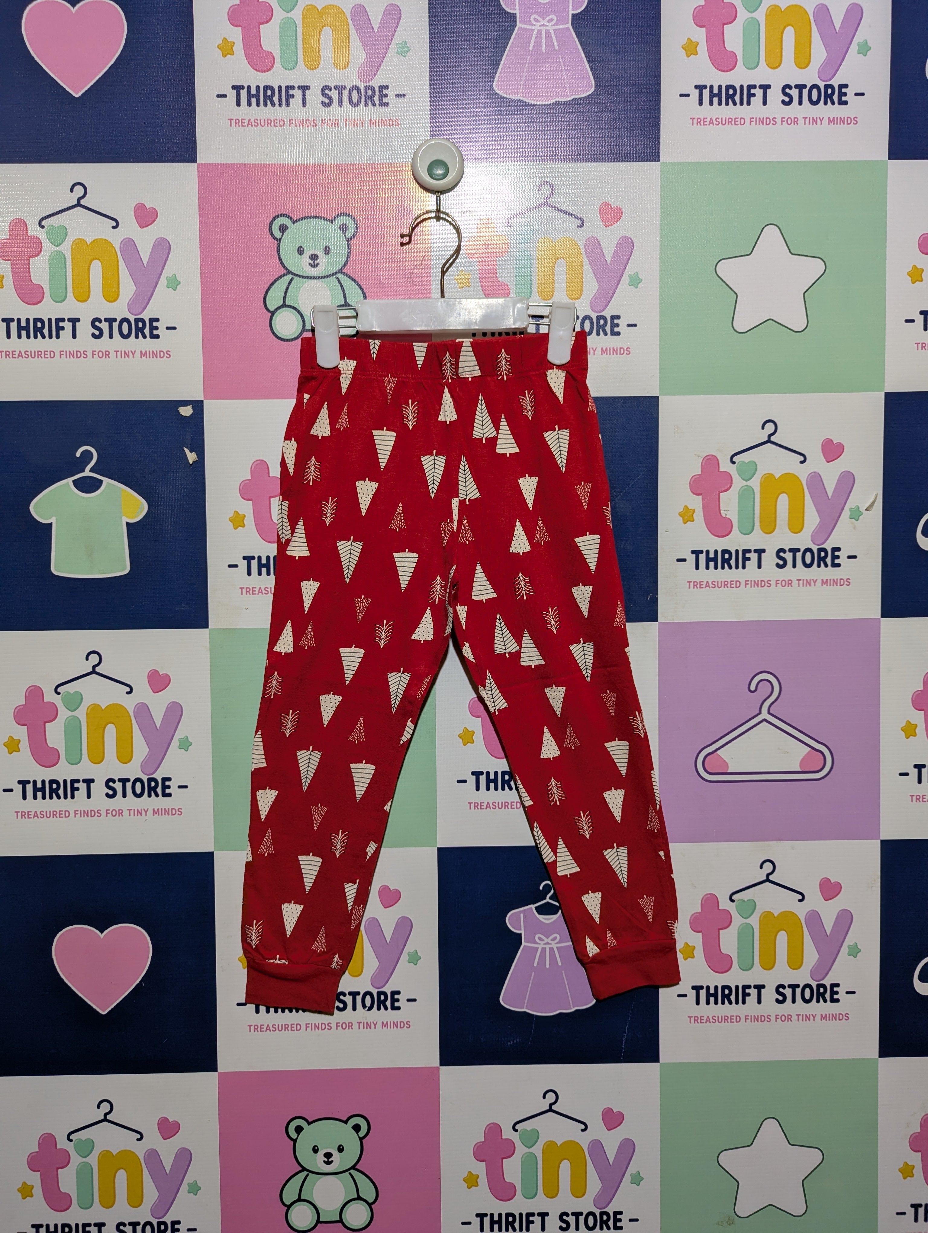 F&F Girls Red "Christmas Tree" Print Jogger Pants - Size 5-6Y Estimated Age 5-6 Years AB2