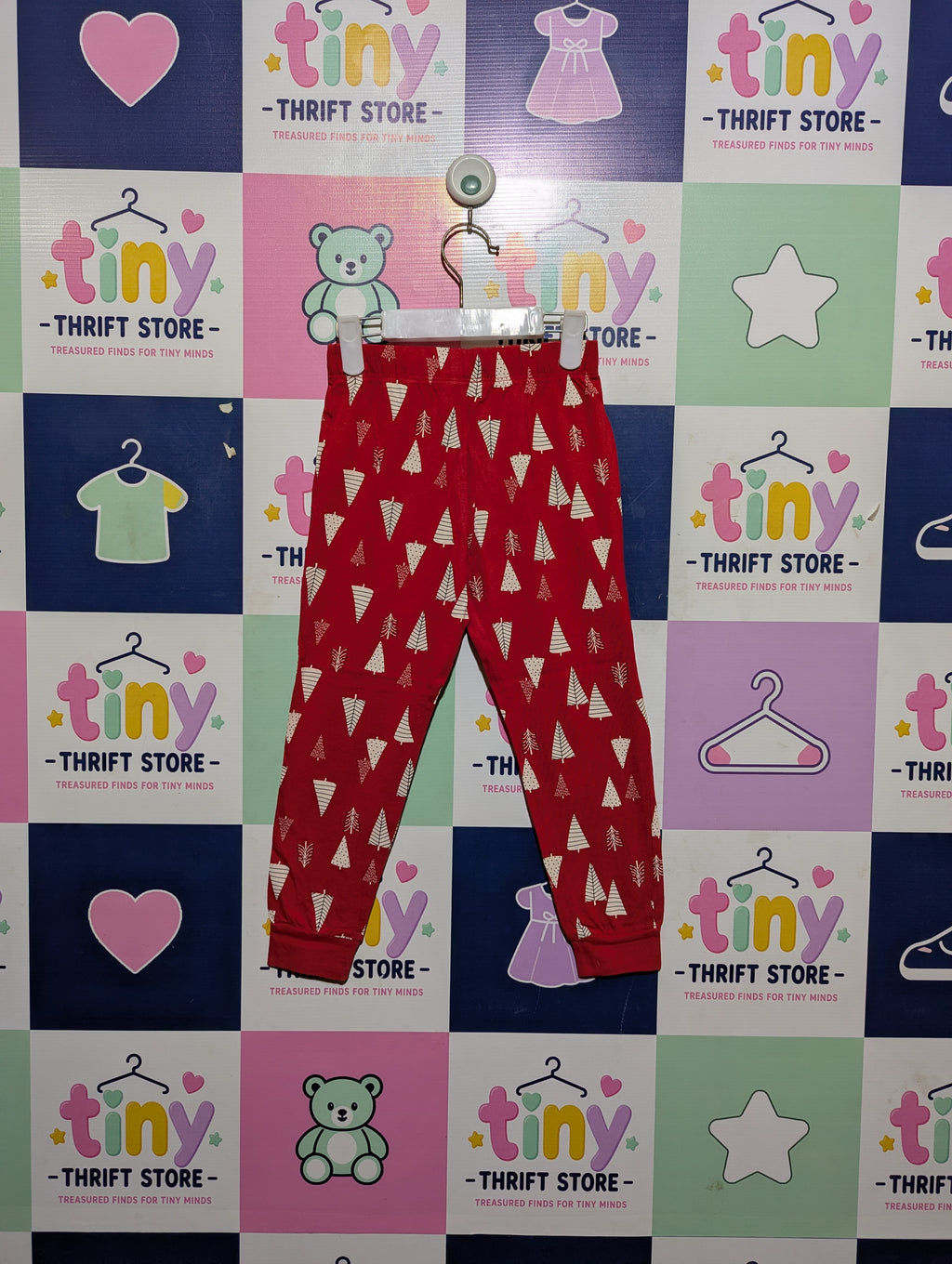 F&F Girls Red "Christmas Tree" Print Jogger Pants - Size 5-6Y Estimated Age 5-6 Years AB2