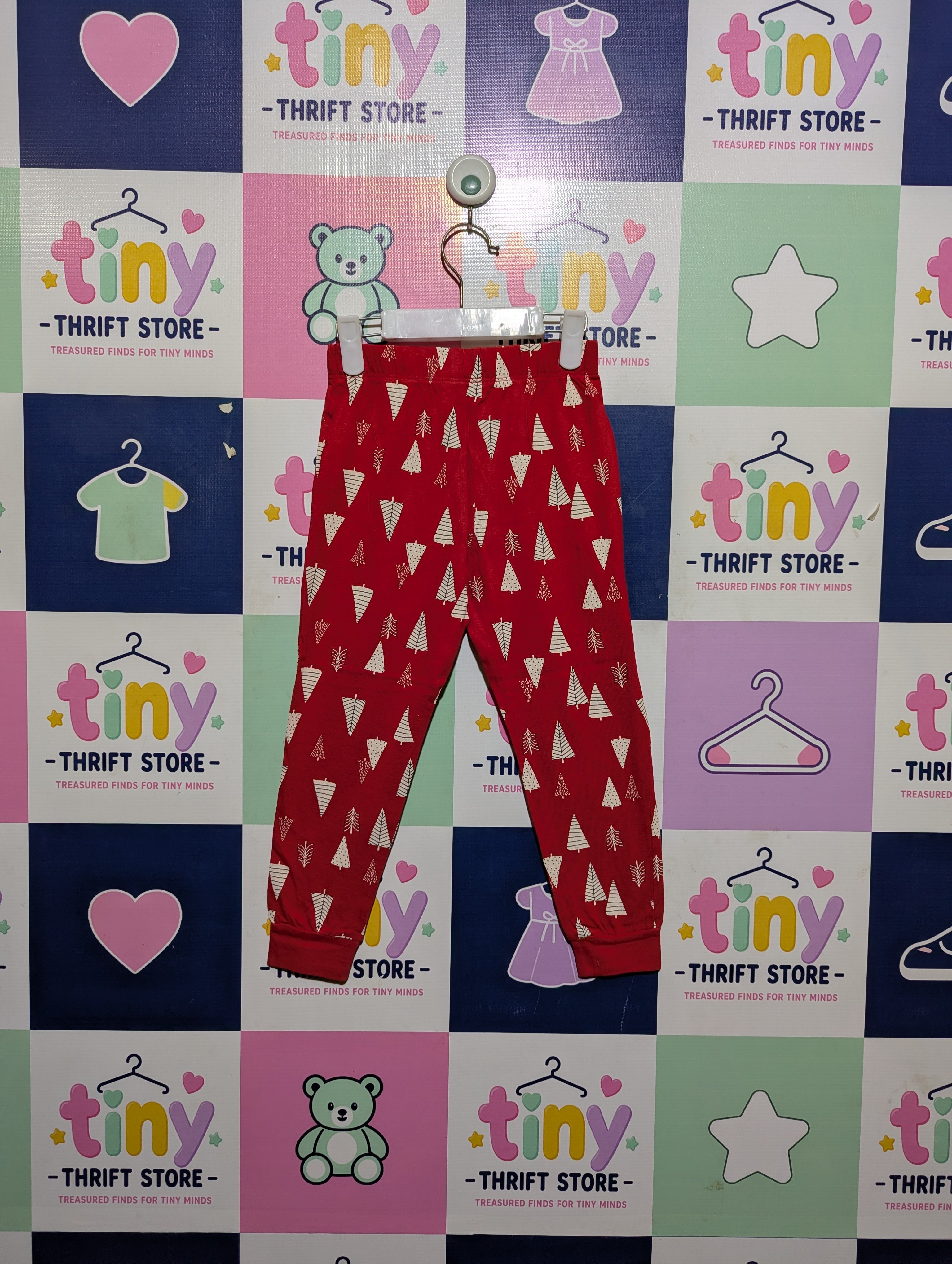F&F Girls Red "Christmas Tree" Print Jogger Pants - Size 5-6Y Estimated Age 5-6 Years AB2