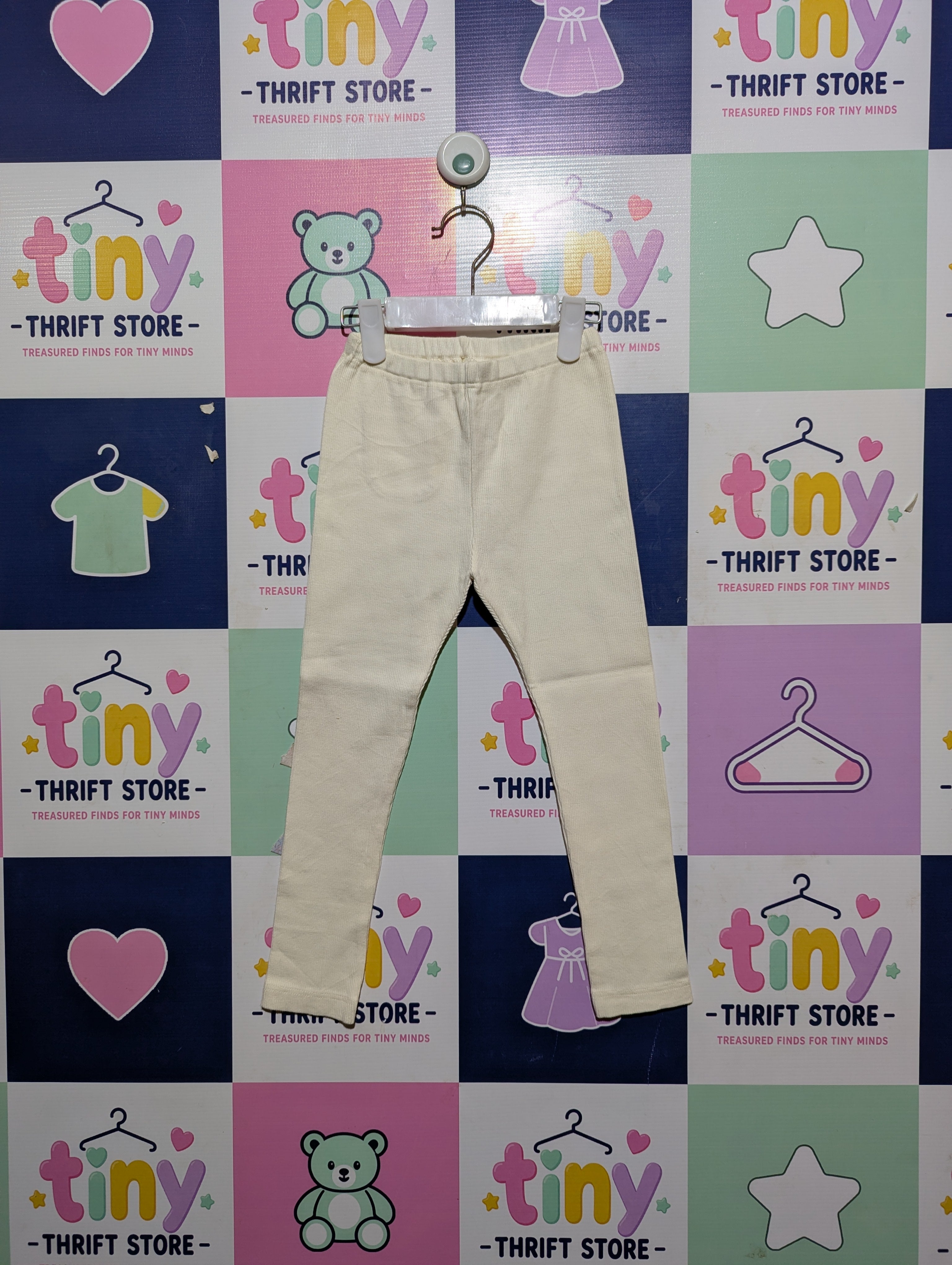UNIQLO Baby Girls/Boys Off-White Ribbed Leggings - Size 110 Estimated Age 4-5 Years AB2