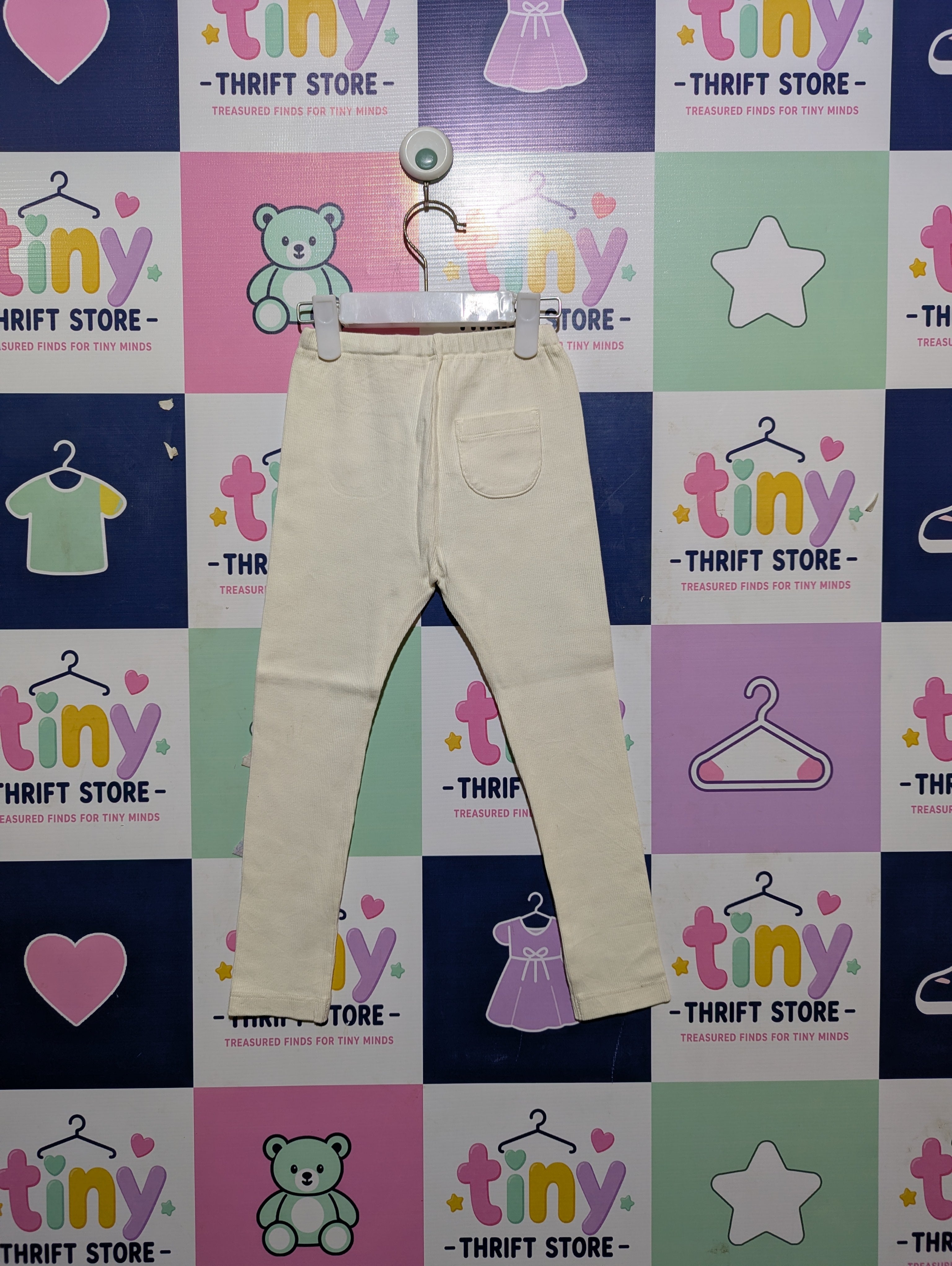 UNIQLO Baby Girls/Boys Off-White Ribbed Leggings - Size 110 Estimated Age 4-5 Years AB2
