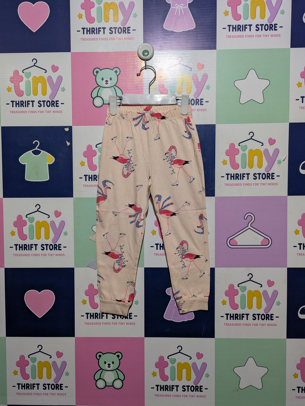 Tu Girls Cream "Ice Skating Flamingo" Jogger Pants - Size 4-5Y Estimated Age 4-5 Years AB2