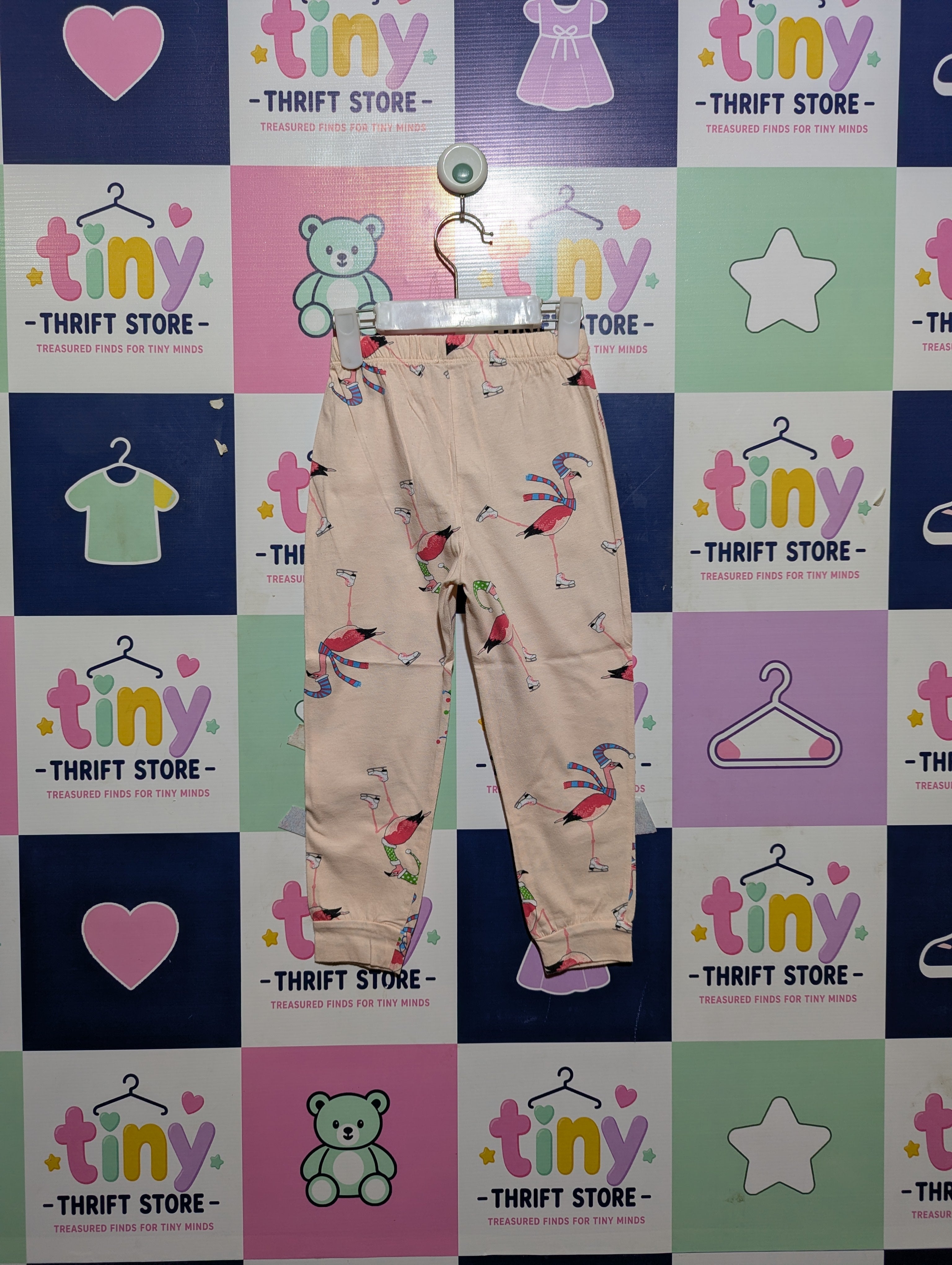 Tu Girls Cream "Ice Skating Flamingo" Jogger Pants - Size 4-5Y Estimated Age 4-5 Years AB2