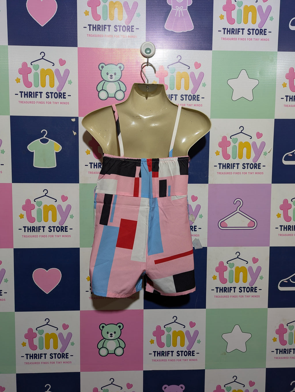 Girls Colorful Geometric Print Spaghetti Strap Jumpsuit - Size 110 Estimated Age 4-5 Years AB2
