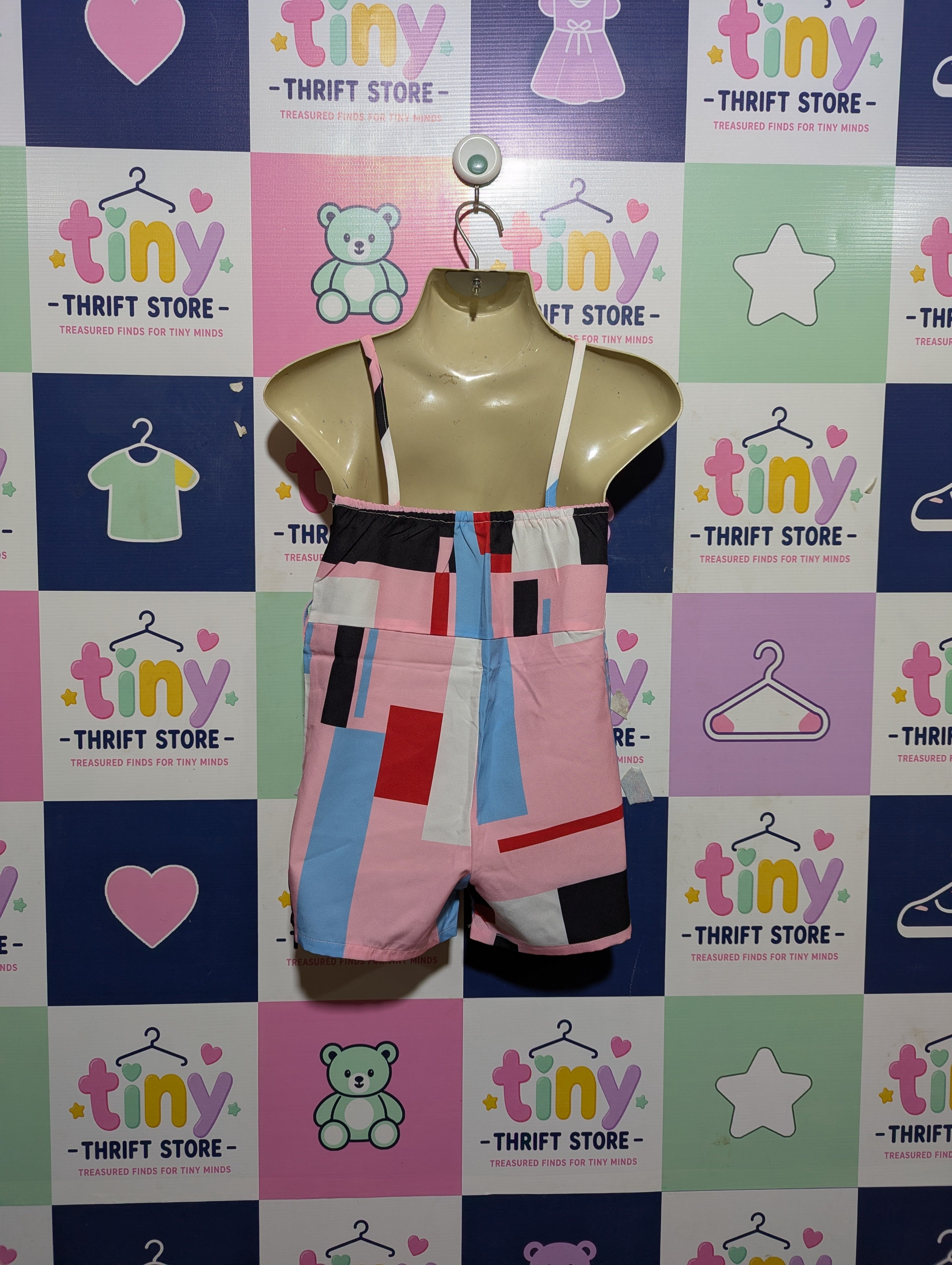 Girls Colorful Geometric Print Spaghetti Strap Jumpsuit - Size 110 Estimated Age 4-5 Years AB2