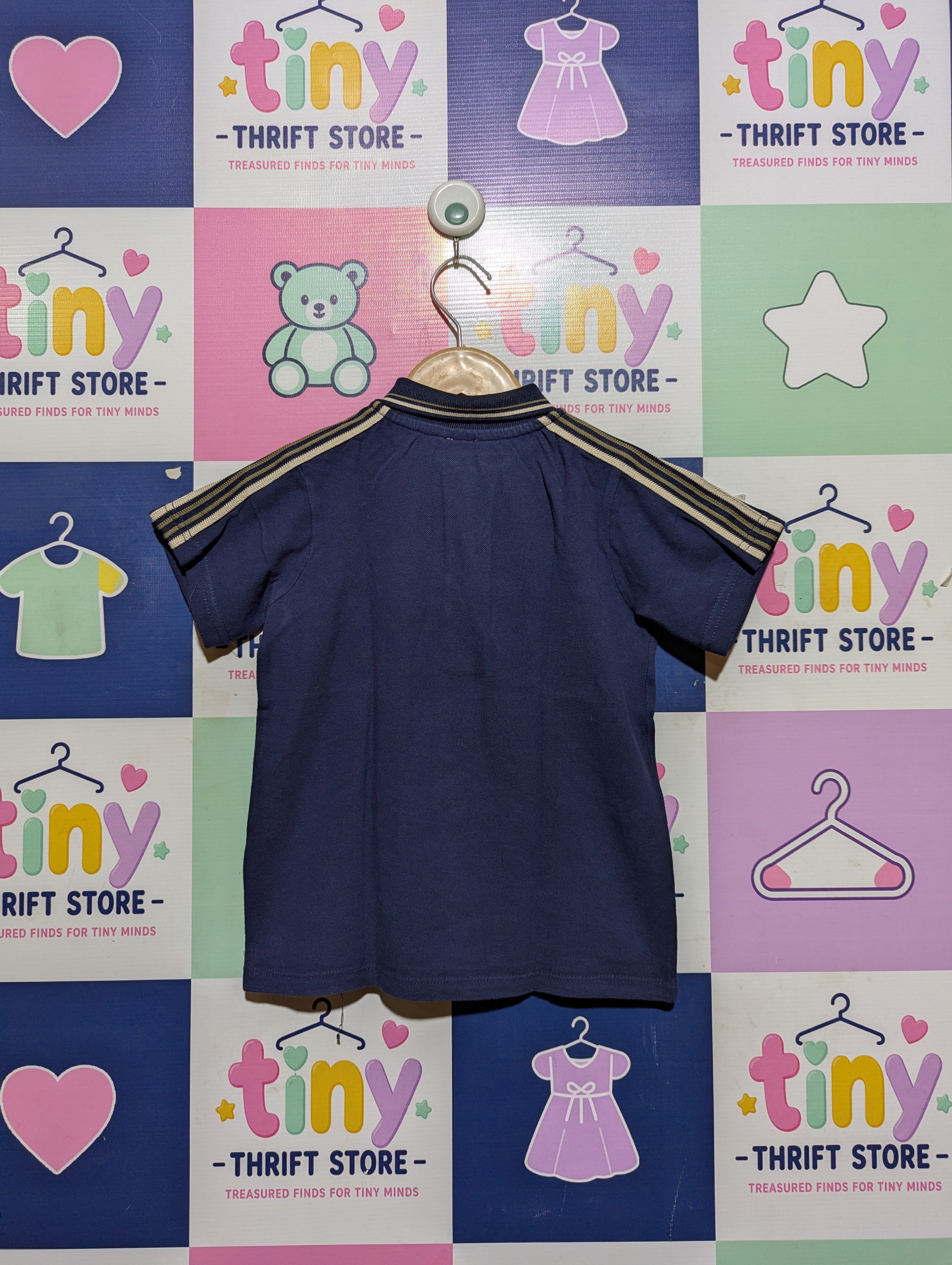 River Island Boys Navy Blue Zip-Up Polo Shirt - Size 5/6 Years (Estimated Age 5-6 Years) AB2