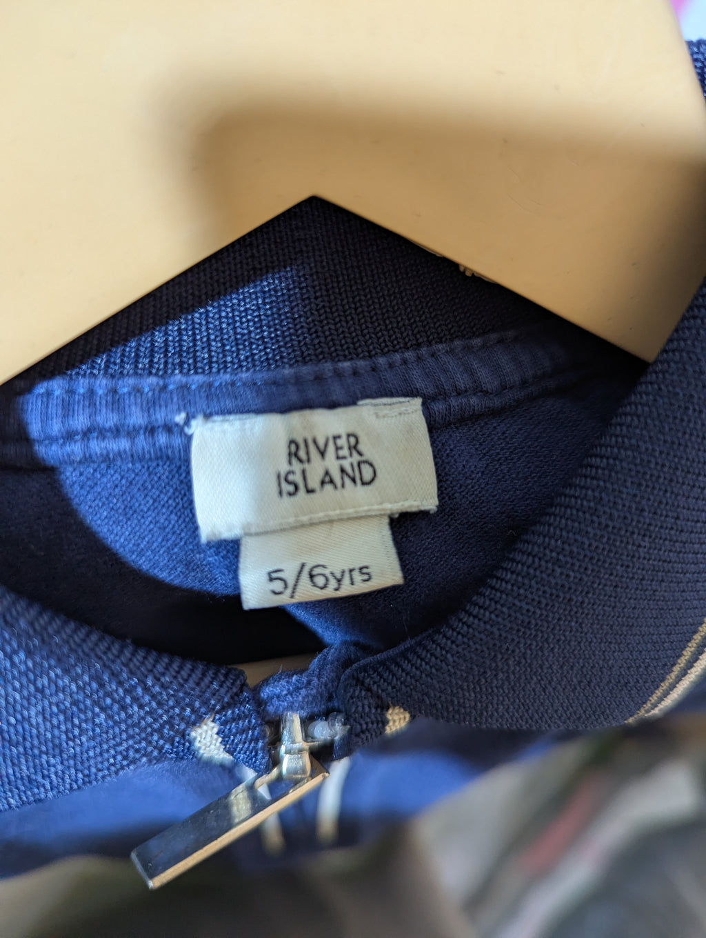 River Island Boys Navy Blue Zip-Up Polo Shirt - Size 5/6 Years (Estimated Age 5-6 Years) AB2