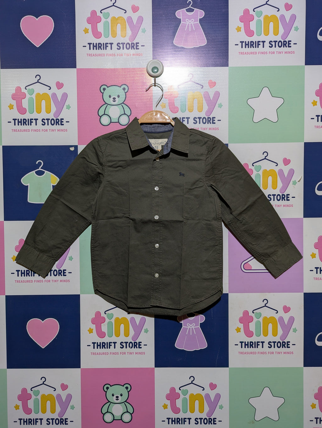 L.O.G.G. Boys Olive Green Button-Down Long Sleeve Shirt - Size 5-6 Years (Estimated Age 5-6 Years) AB2