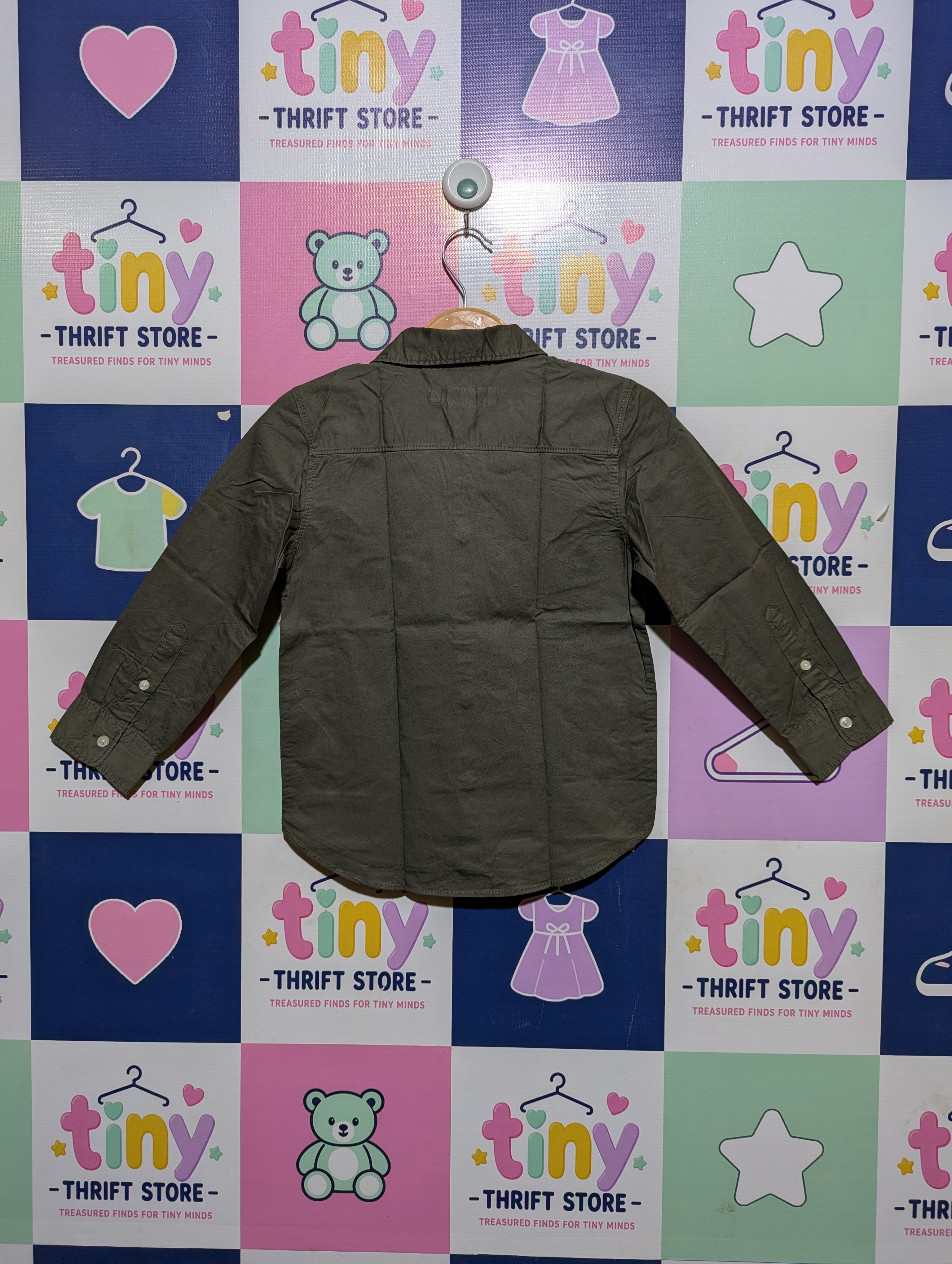 L.O.G.G. Boys Olive Green Button-Down Long Sleeve Shirt - Size 5-6 Years (Estimated Age 5-6 Years) AB2